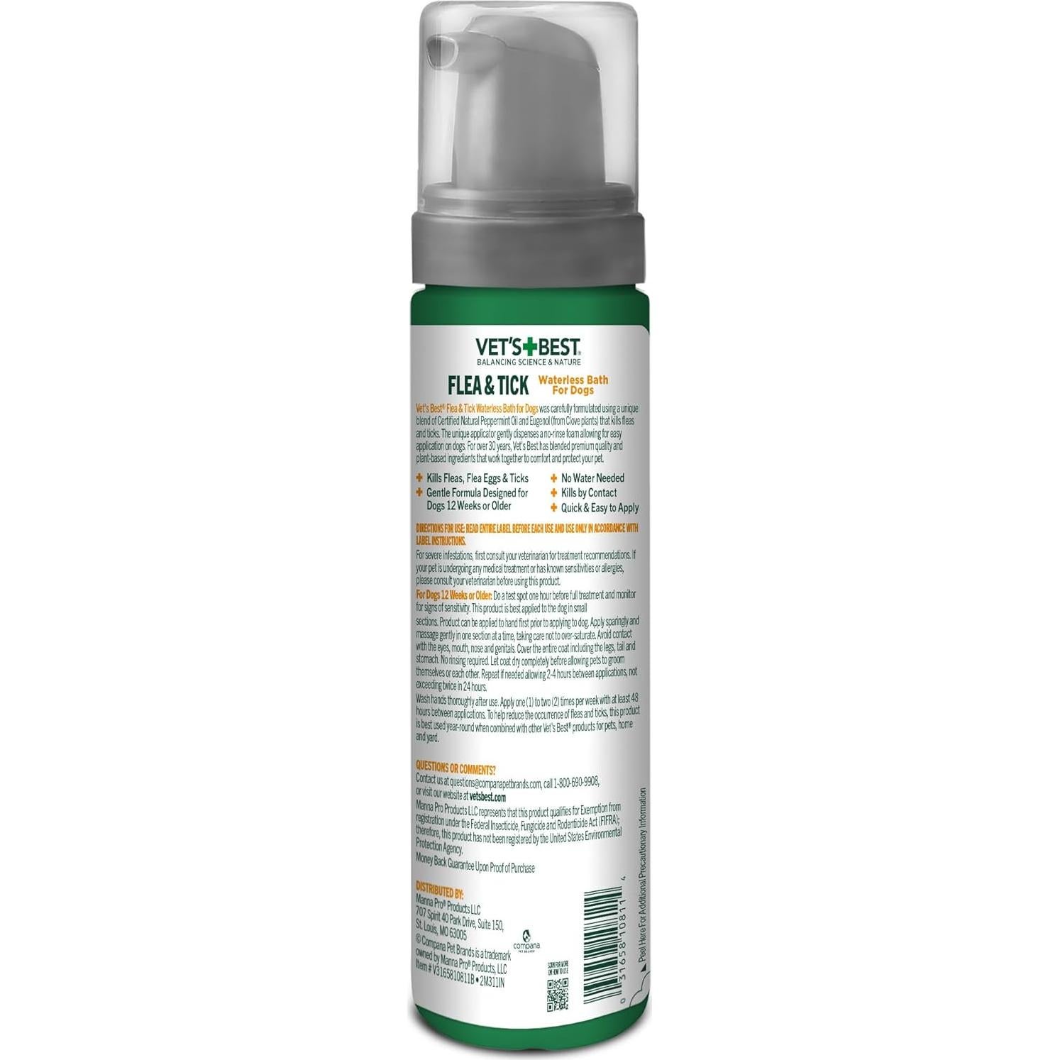 Champú Seco Natural Vet's Best para Perros 226.8 g - Sin Enjuague