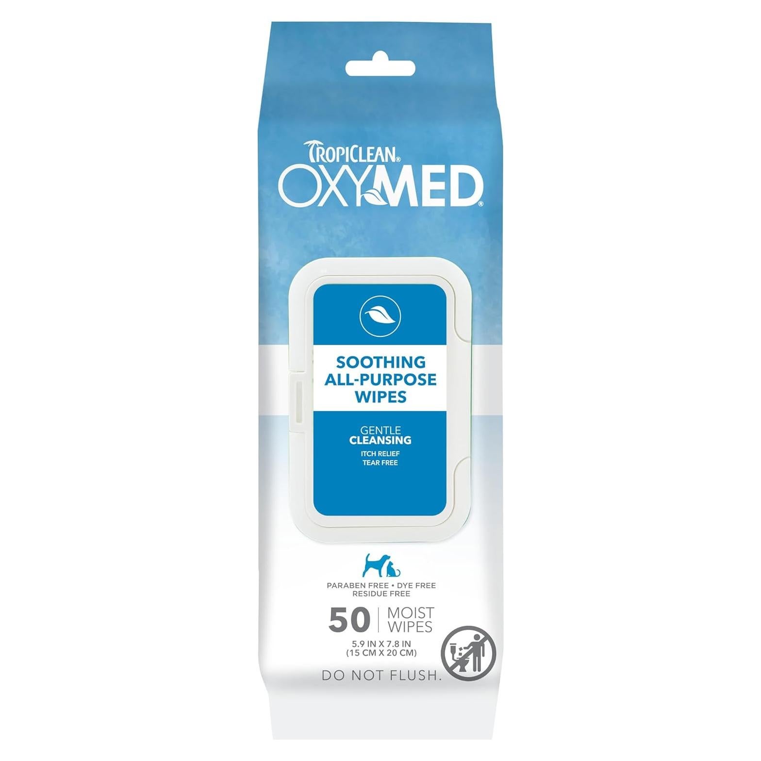 Toallitas Calmantes TropiClean OxyMed para Gatos y Perros 50 Unidades