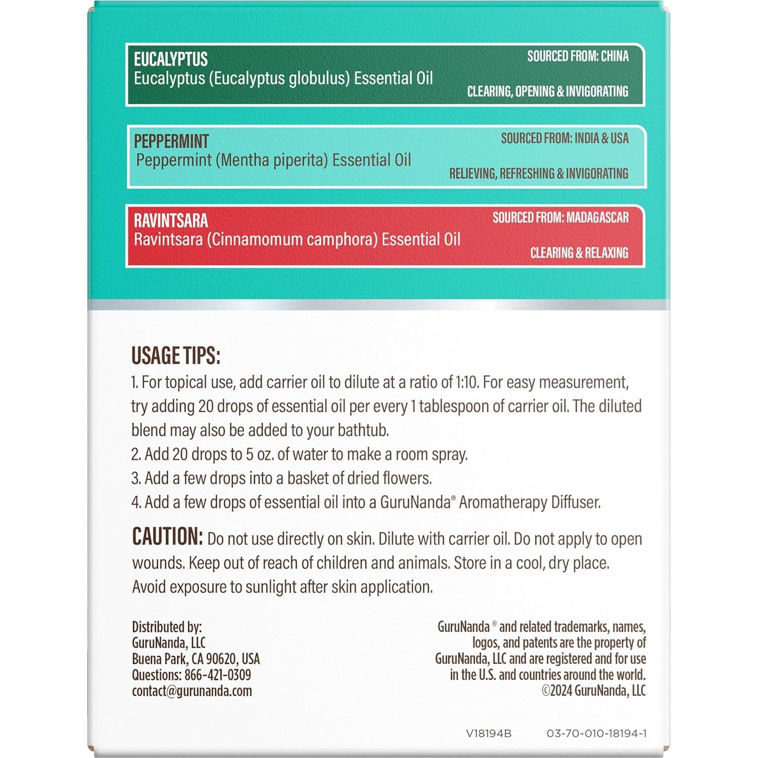 Set de Aceites Esenciales GuruNanda Breathe 3 x 10 ml - 100% Puro