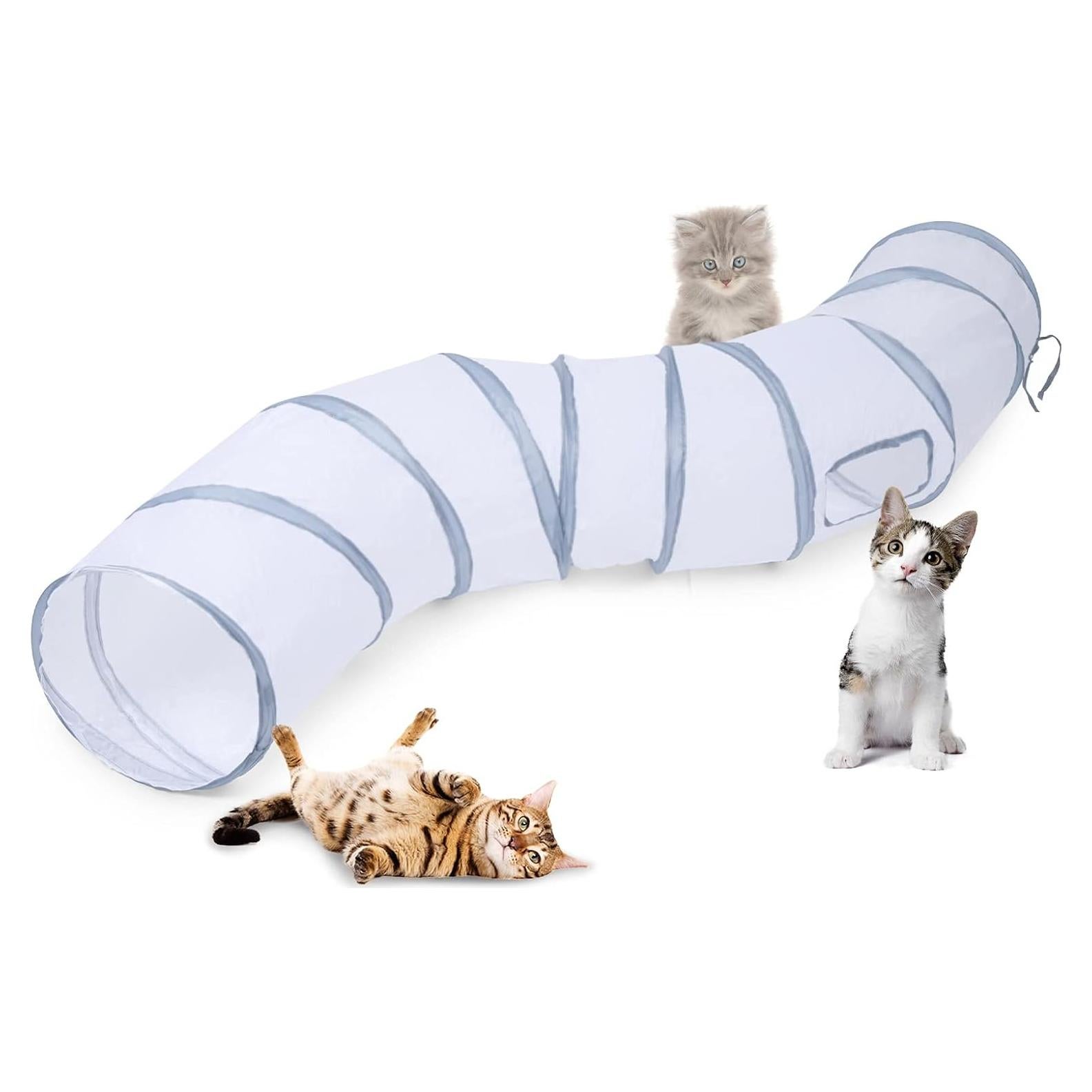 Túnel para Gatos Sheldamy S-2 Vías Plegable 127cm Blanco y Gris