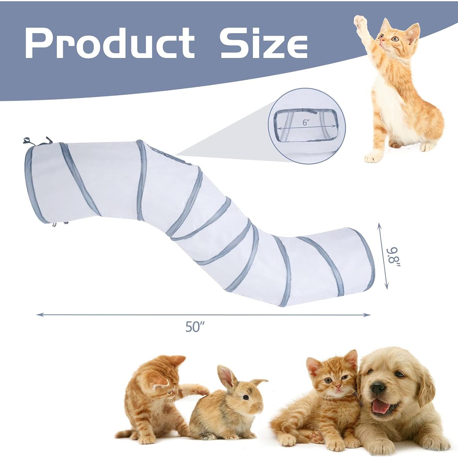 Túnel para Gatos Sheldamy S-2 Vías Plegable 127cm Blanco y Gris
