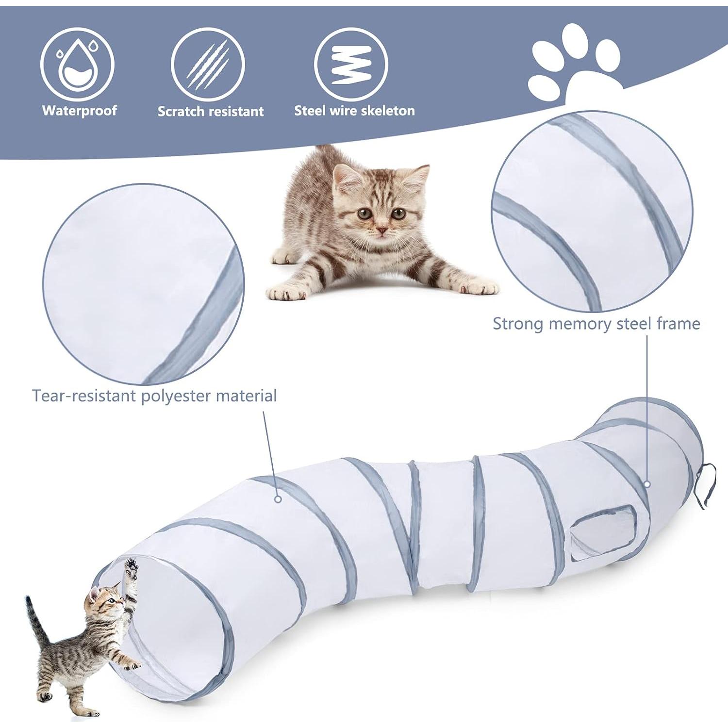 Túnel para Gatos Sheldamy S-2 Vías Plegable 127cm Blanco y Gris