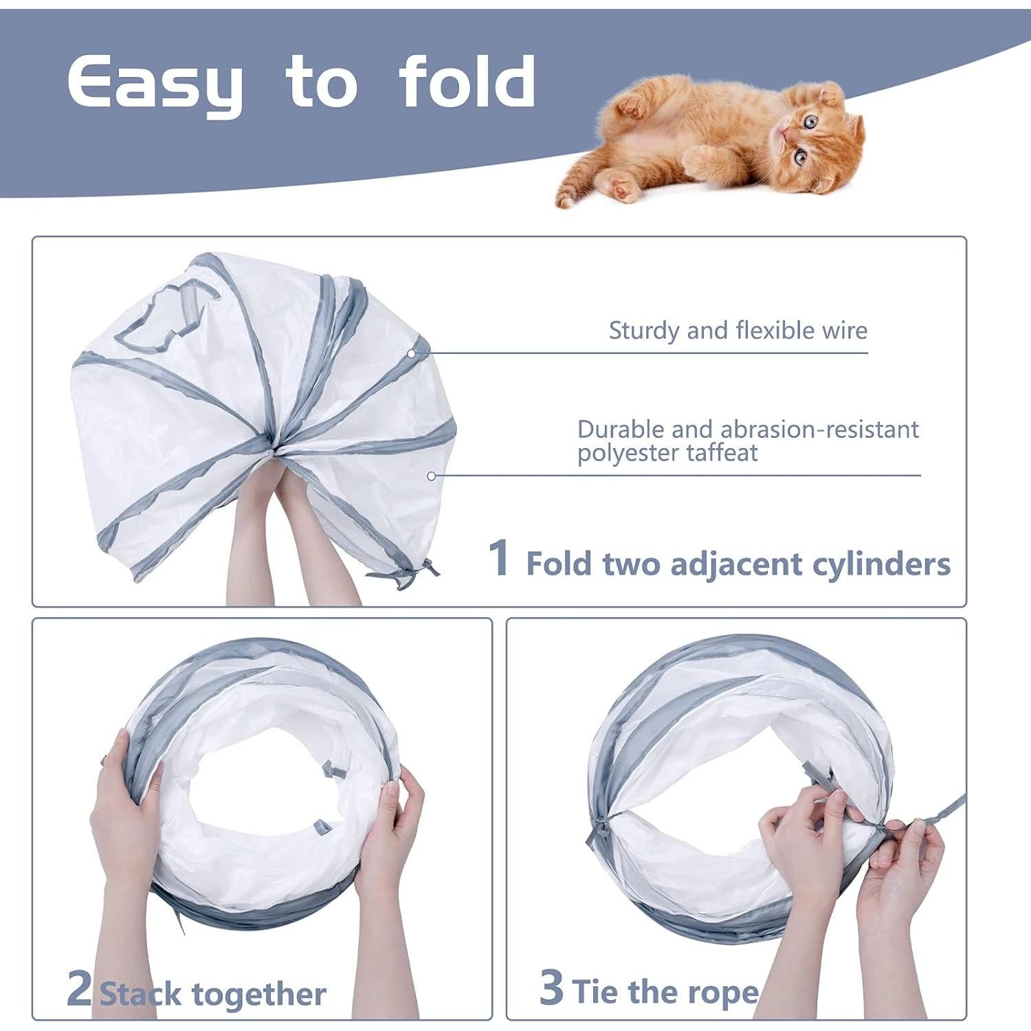 Túnel para Gatos Sheldamy S-2 Vías Plegable 127cm Blanco y Gris