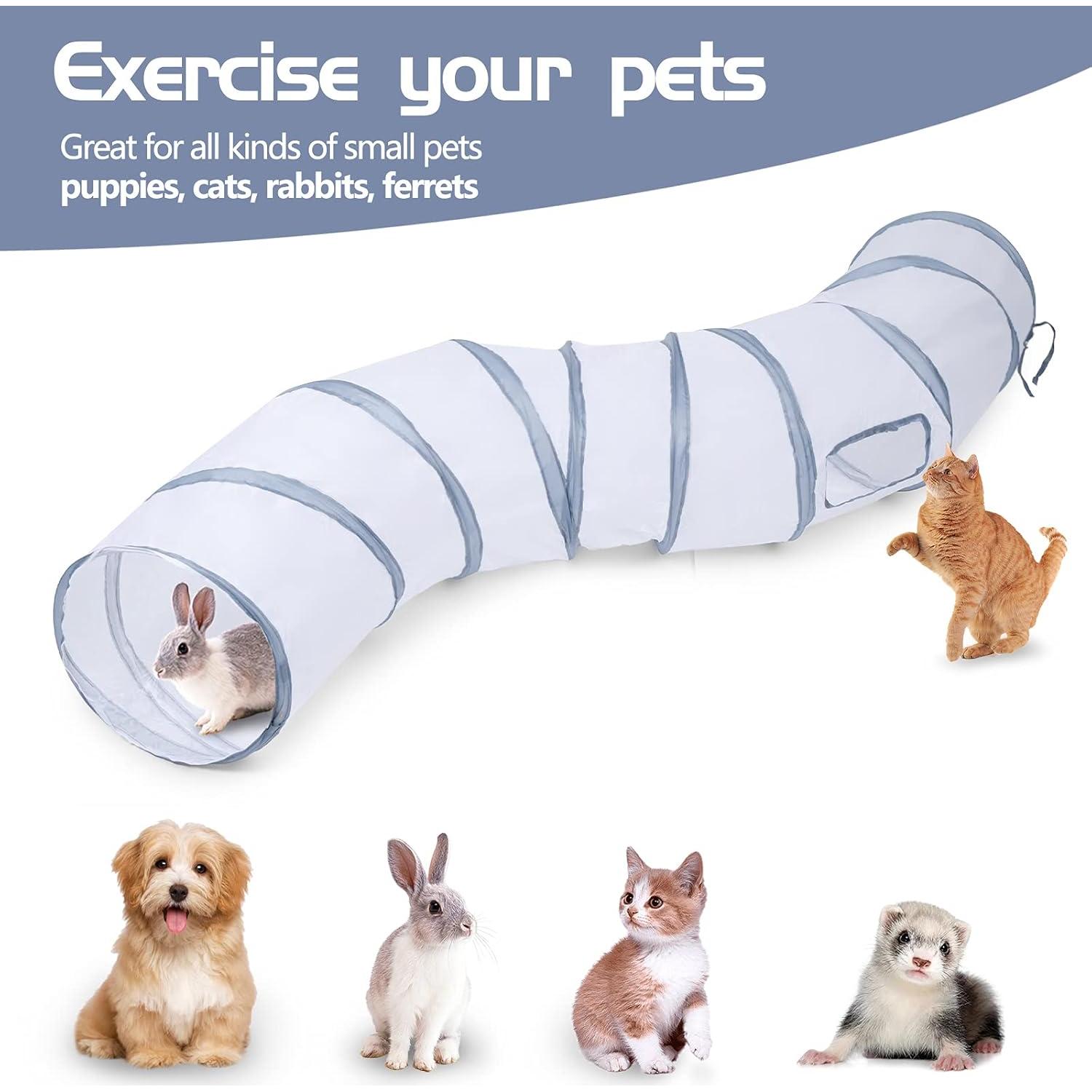 Túnel para Gatos Sheldamy S-2 Vías Plegable 127cm Blanco y Gris