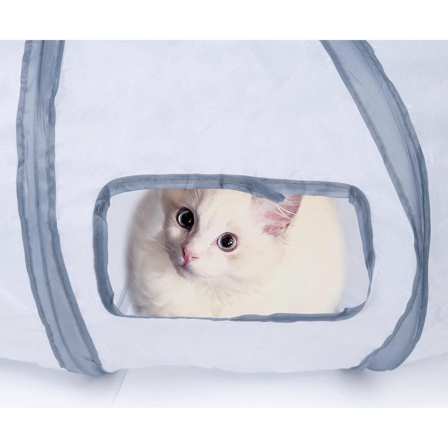 Túnel para Gatos Sheldamy S-2 Vías Plegable 127cm Blanco y Gris