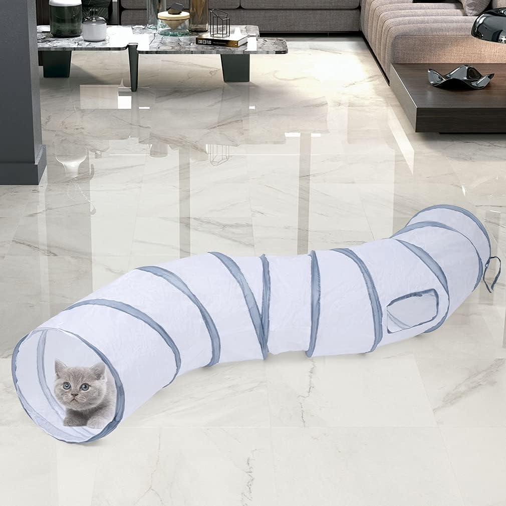 Túnel para Gatos Sheldamy S-2 Vías Plegable 127cm Blanco y Gris