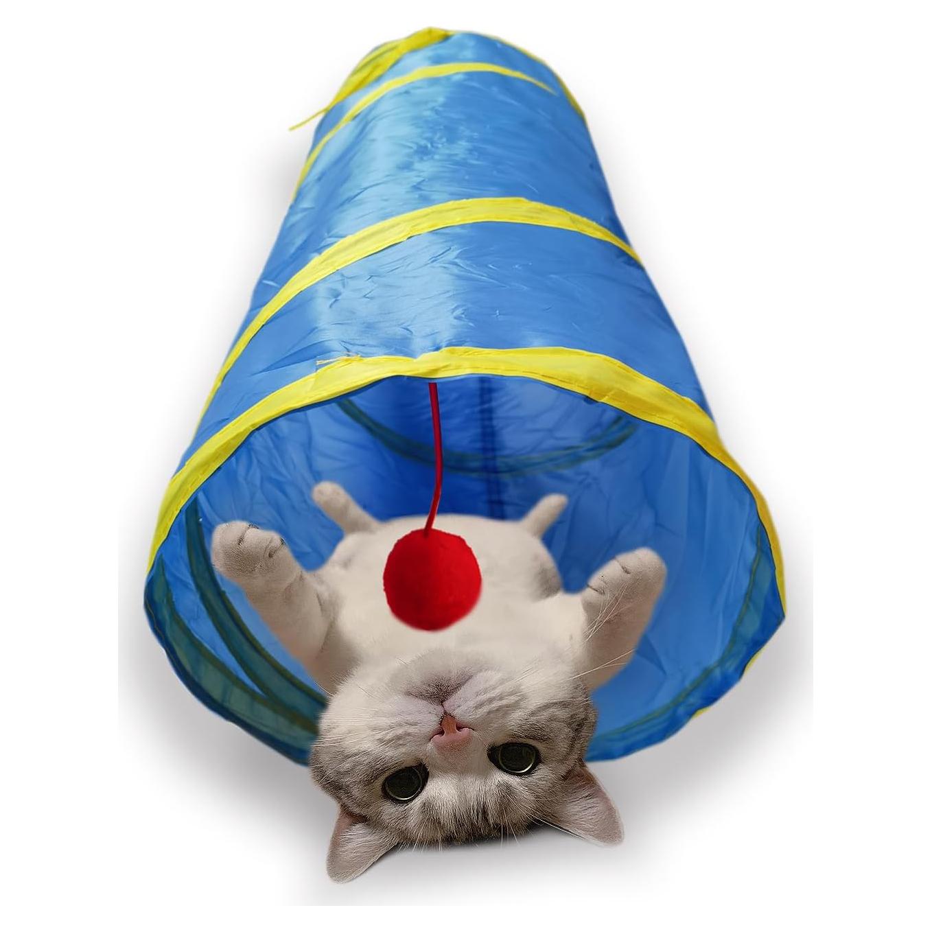 Túnel de Gato Interactivo Deofun 2 Vías Plegable Azul Amarillo