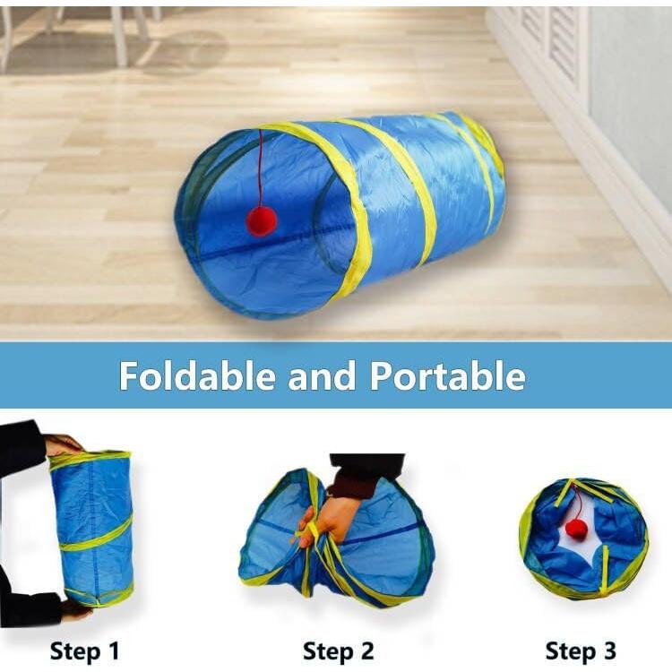 Túnel de Gato Interactivo Deofun 2 Vías Plegable Azul Amarillo