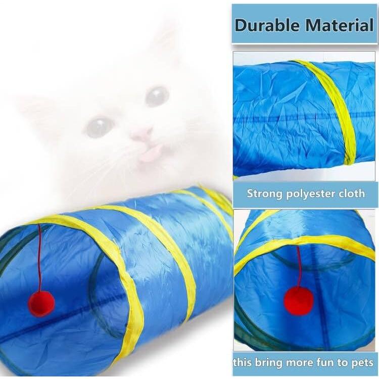 Túnel de Gato Interactivo Deofun 2 Vías Plegable Azul Amarillo