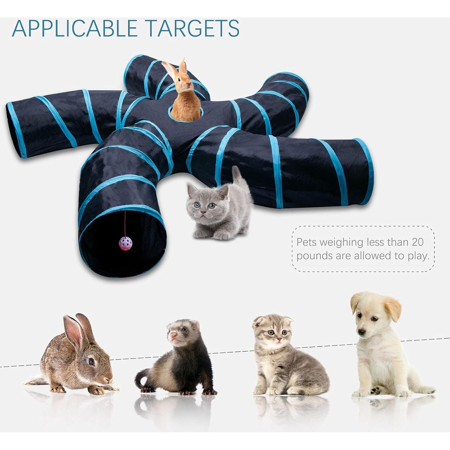 Túnel Interactivo para Gatos EGETOTA Grande 120cm Azul y Negro