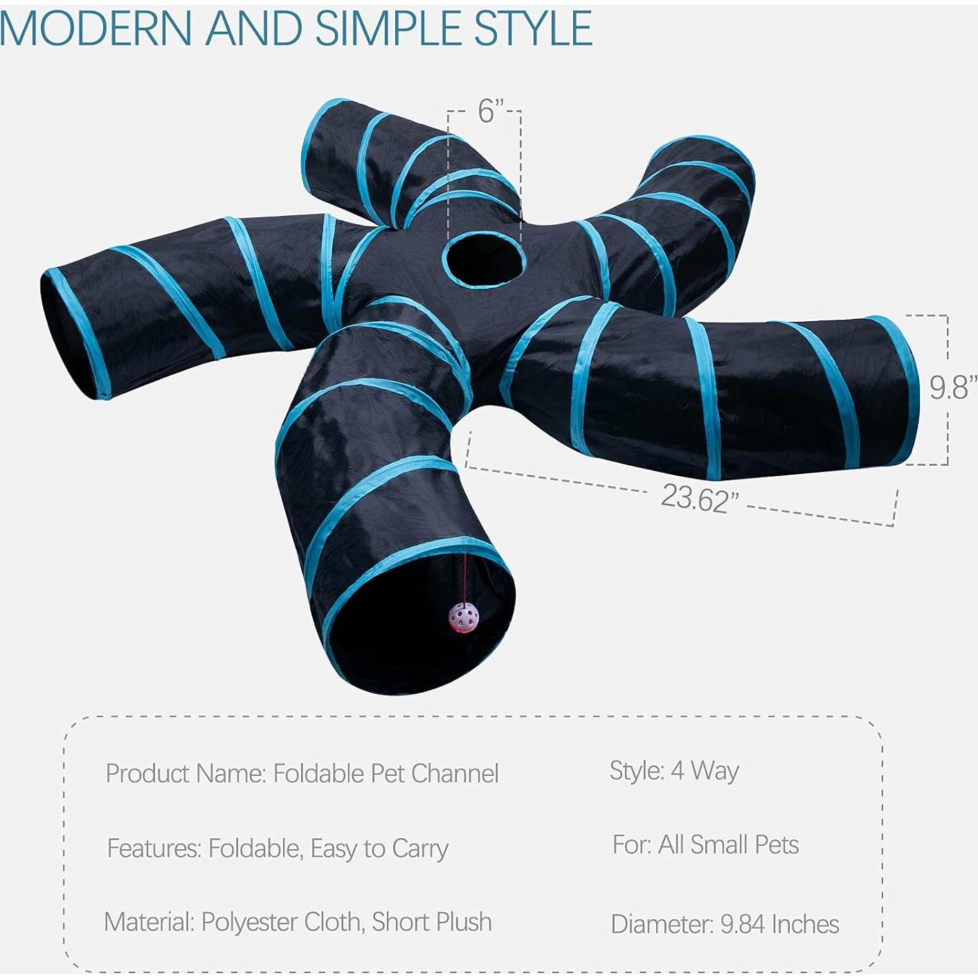 Túnel Interactivo para Gatos EGETOTA Grande 120cm Azul y Negro