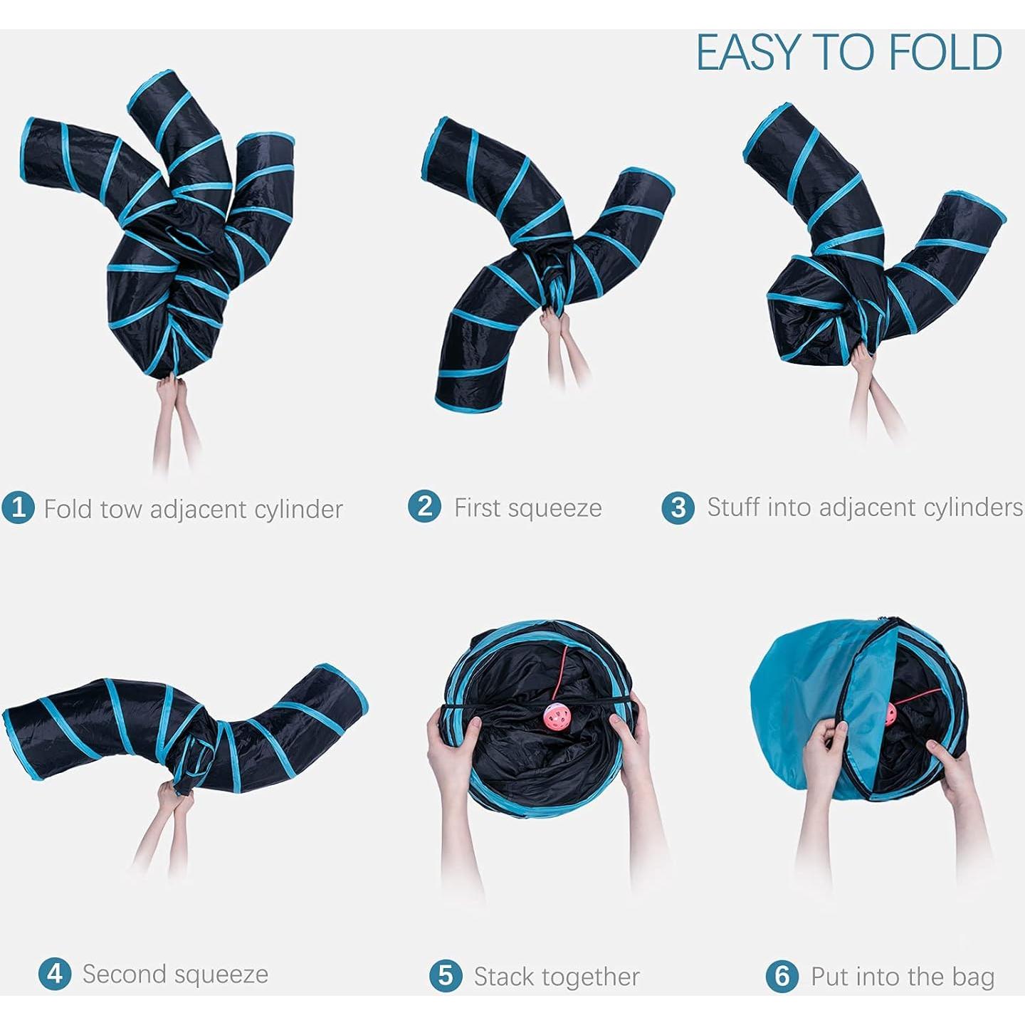 Túnel Interactivo para Gatos EGETOTA Grande 120cm Azul y Negro