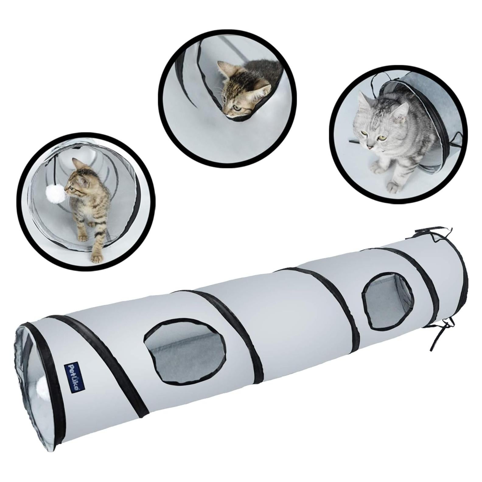 Túnel para Gatos PetLike Plegable Gris 116.8 cm con Pelota