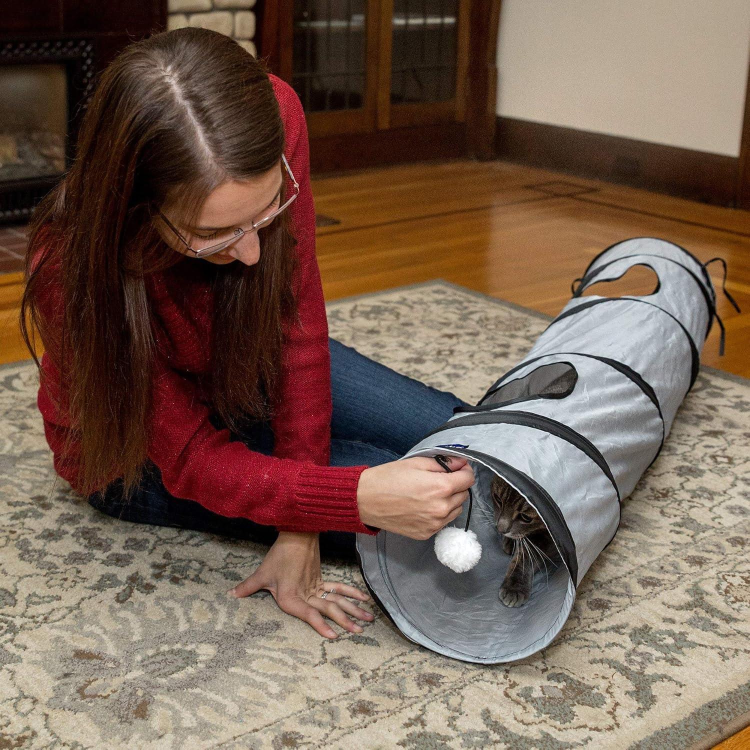 Túnel para Gatos PetLike Plegable Gris 116.8 cm con Pelota