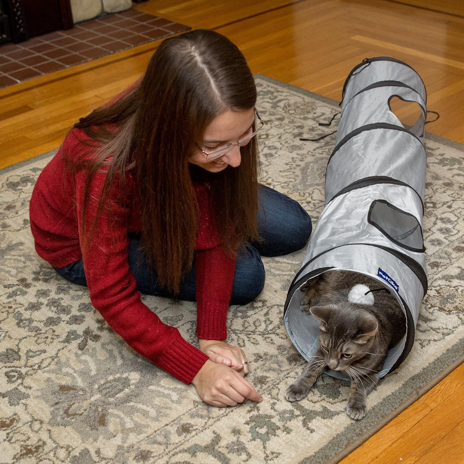 Túnel para Gatos PetLike Plegable Gris 116.8 cm con Pelota