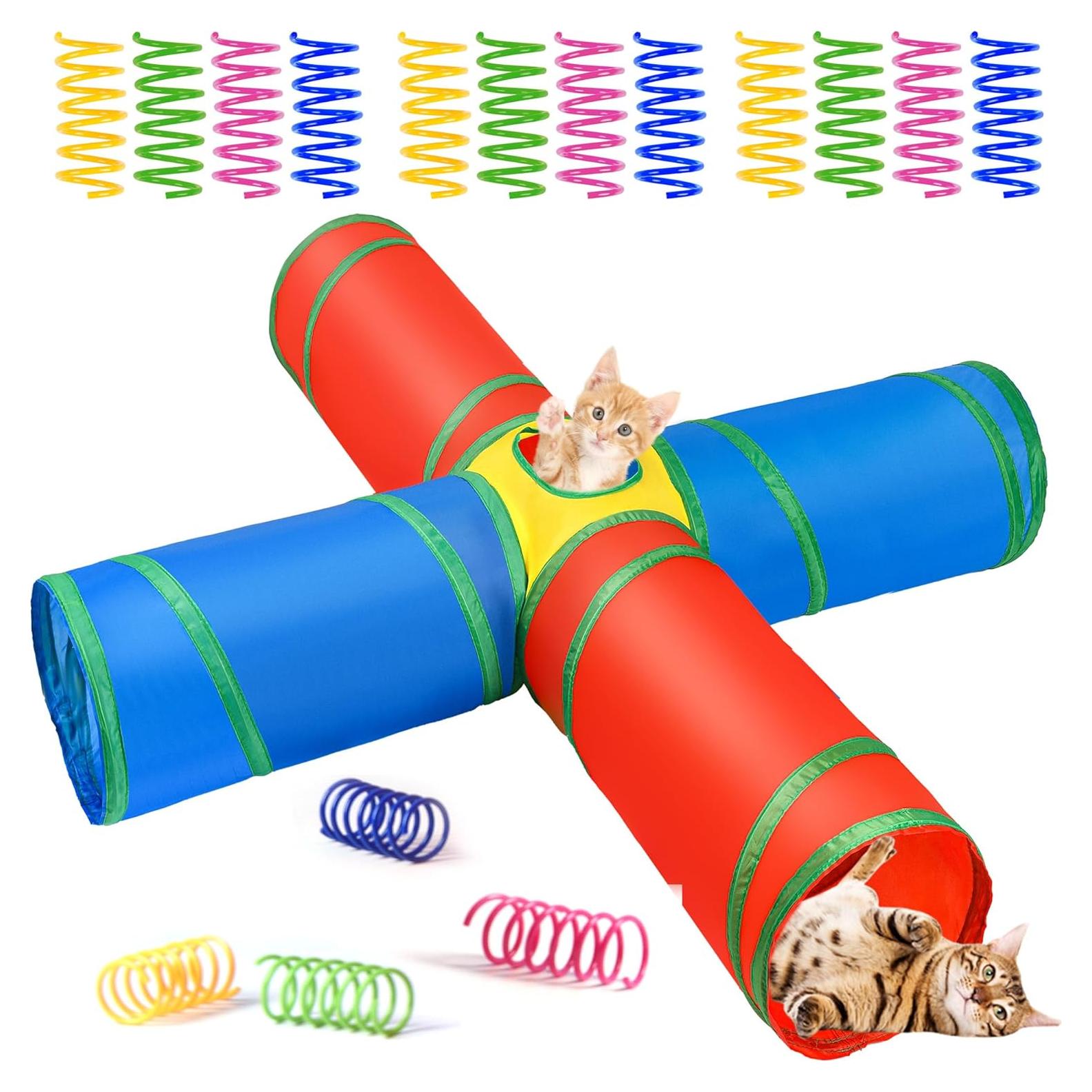 Túnel para Gatos ZeyZoo 4 Vías con 12 Resortes Interactivos