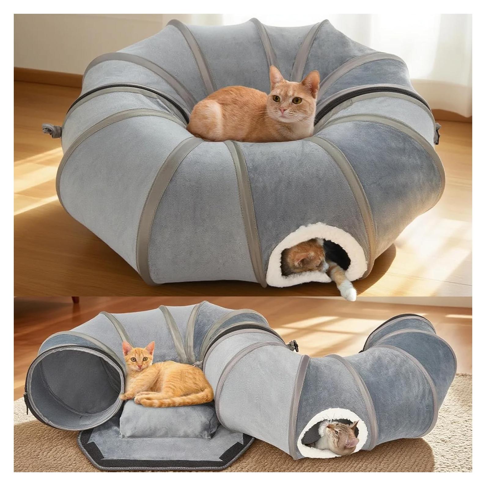 Túnel para Gatos KISFLY Plegable 3 en 1 Gris 80x70 cm