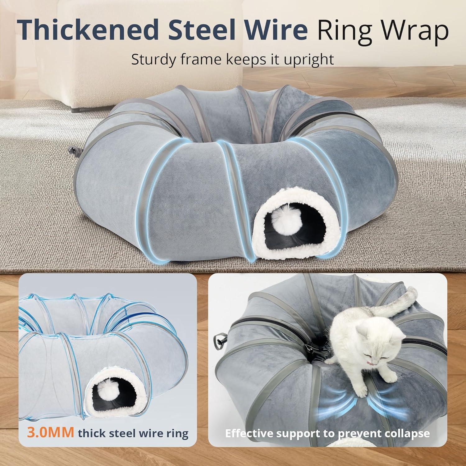 Túnel para Gatos KISFLY Plegable 3 en 1 Gris 80x70 cm