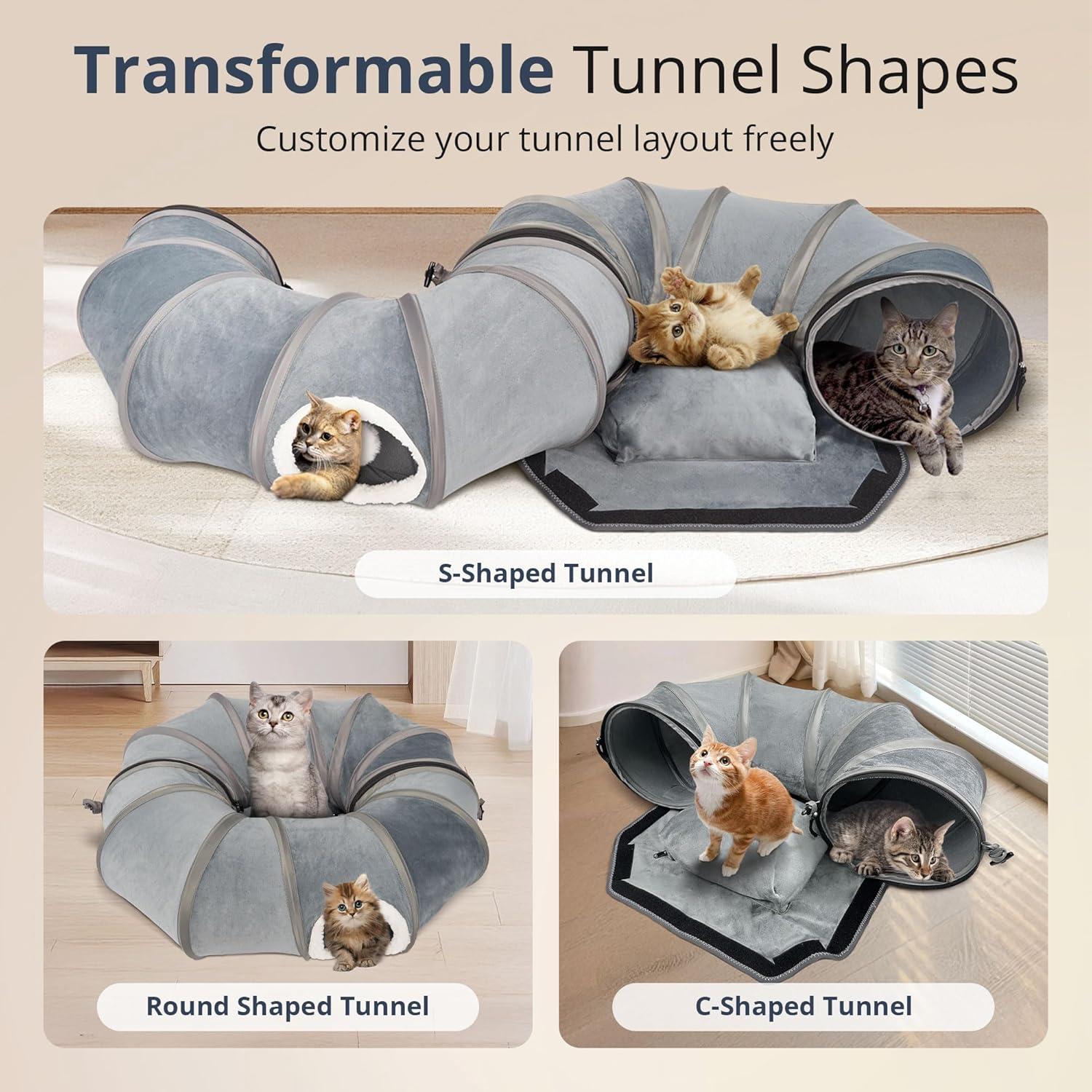 Túnel para Gatos KISFLY Plegable 3 en 1 Gris 80x70 cm