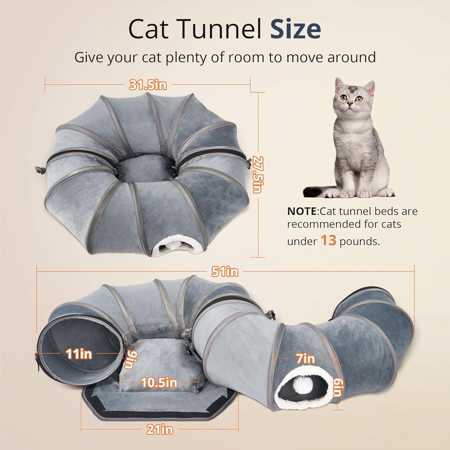 Túnel para Gatos KISFLY Plegable 3 en 1 Gris 80x70 cm