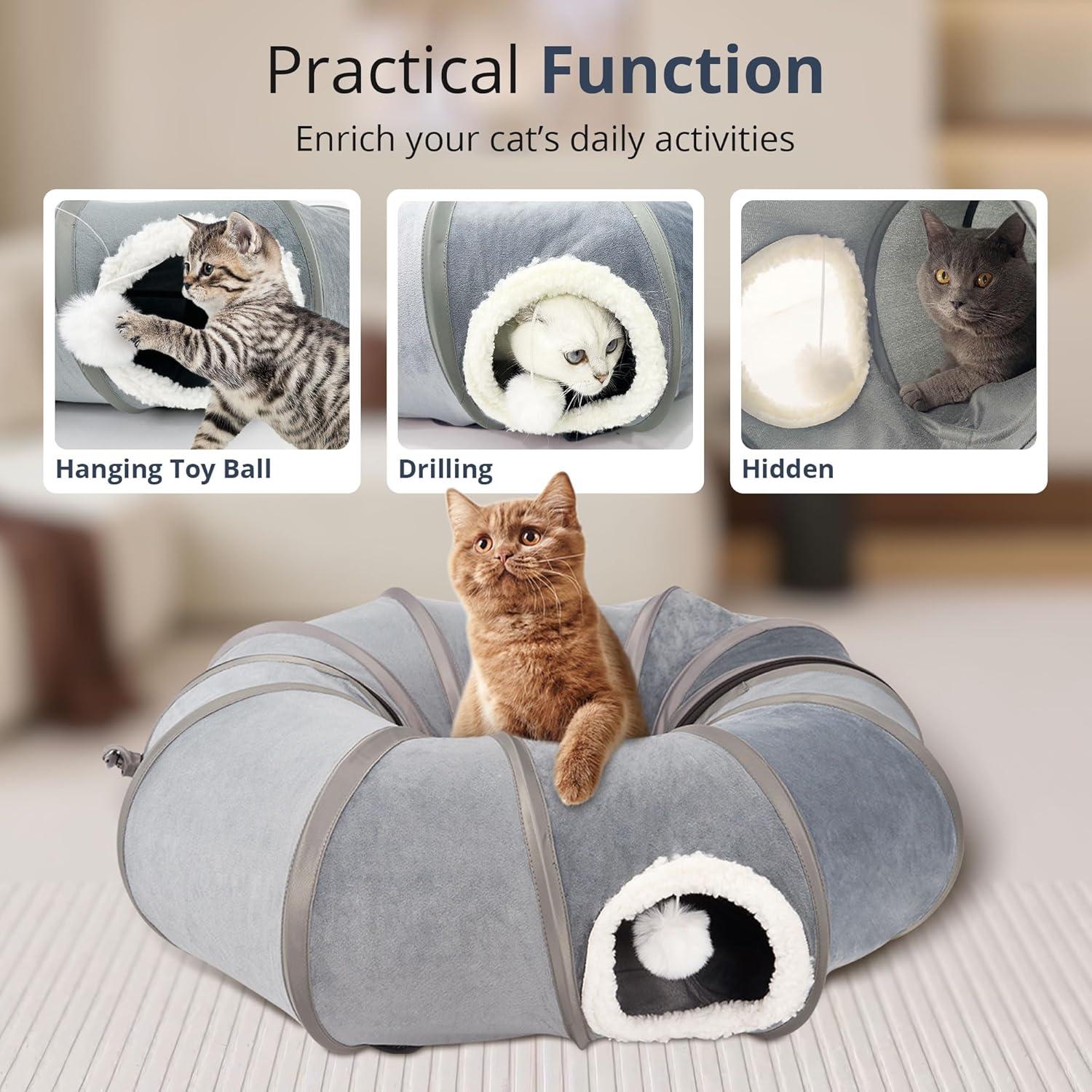 Túnel para Gatos KISFLY Plegable 3 en 1 Gris 80x70 cm