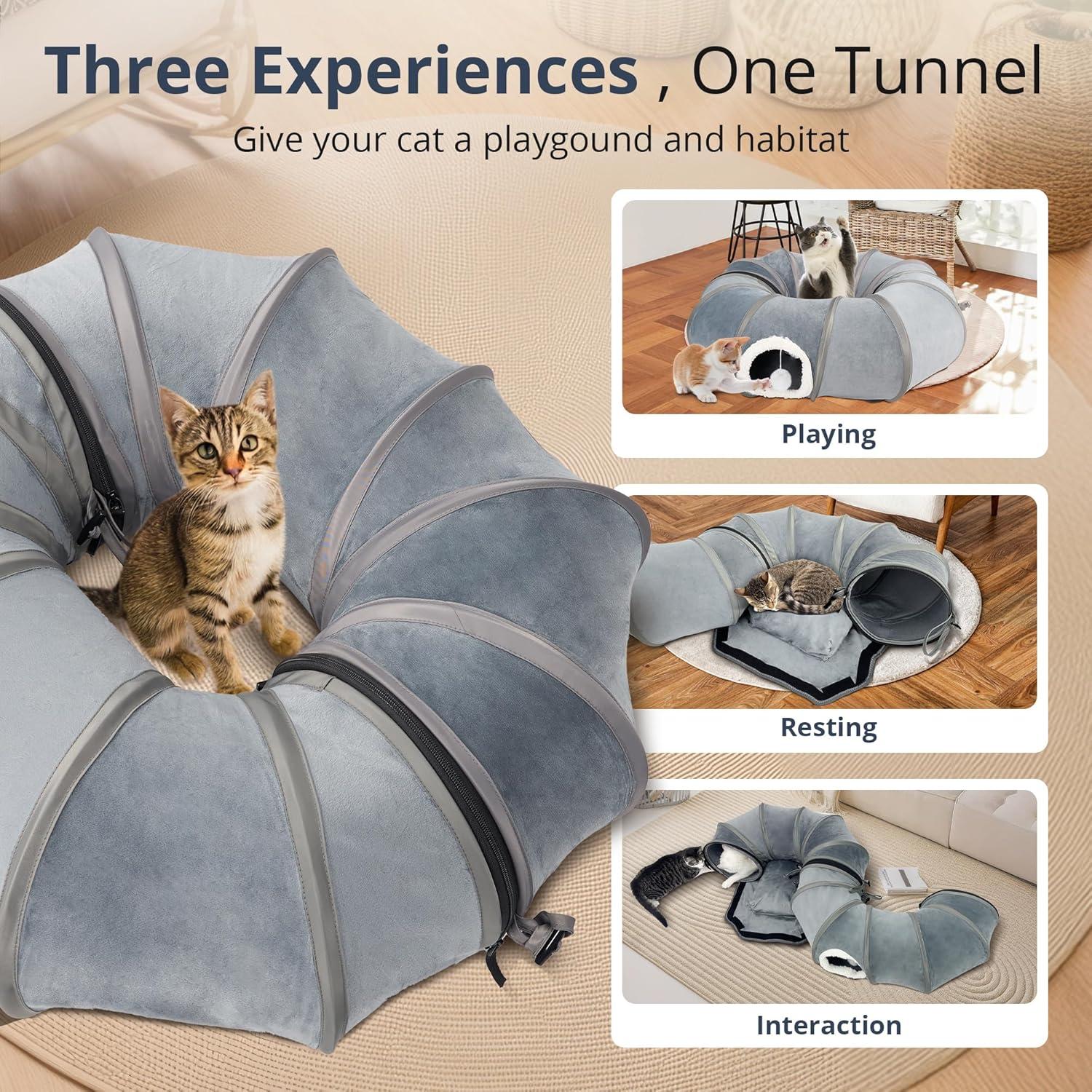Túnel para Gatos KISFLY Plegable 3 en 1 Gris 80x70 cm