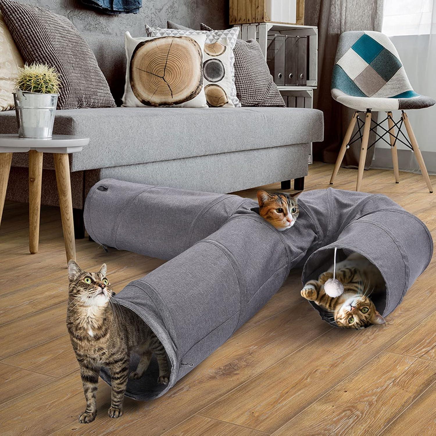 Túnel para Gatos Ownpets 3 Vías Colapsable 119 cm Gris