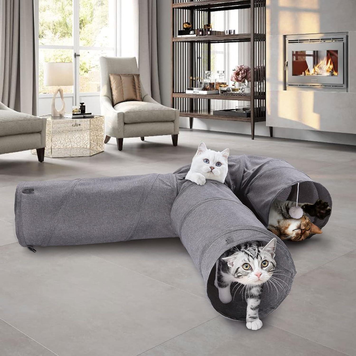 Túnel para Gatos Ownpets 3 Vías Colapsable 119 cm Gris