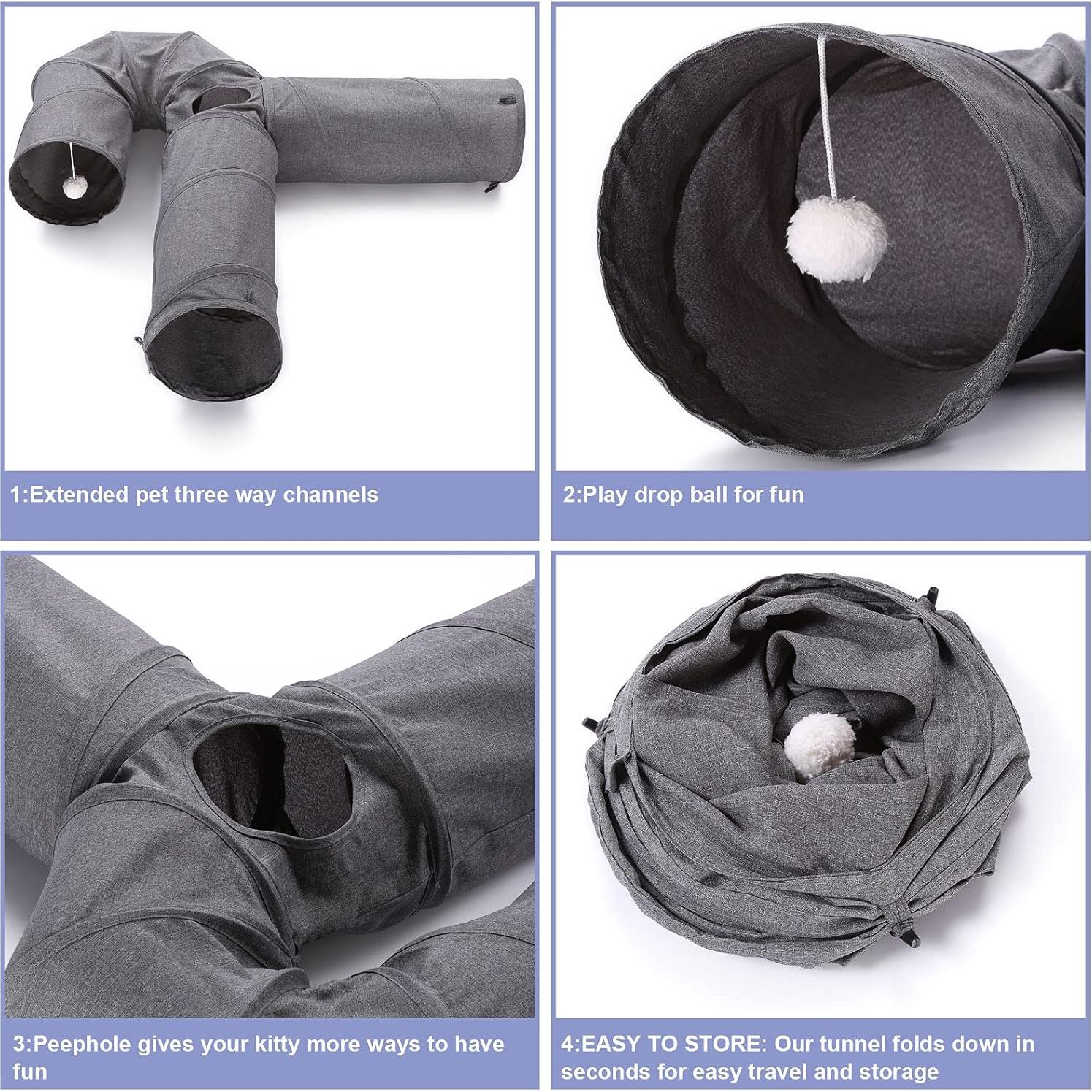 Túnel para Gatos Ownpets 3 Vías Colapsable 119 cm Gris