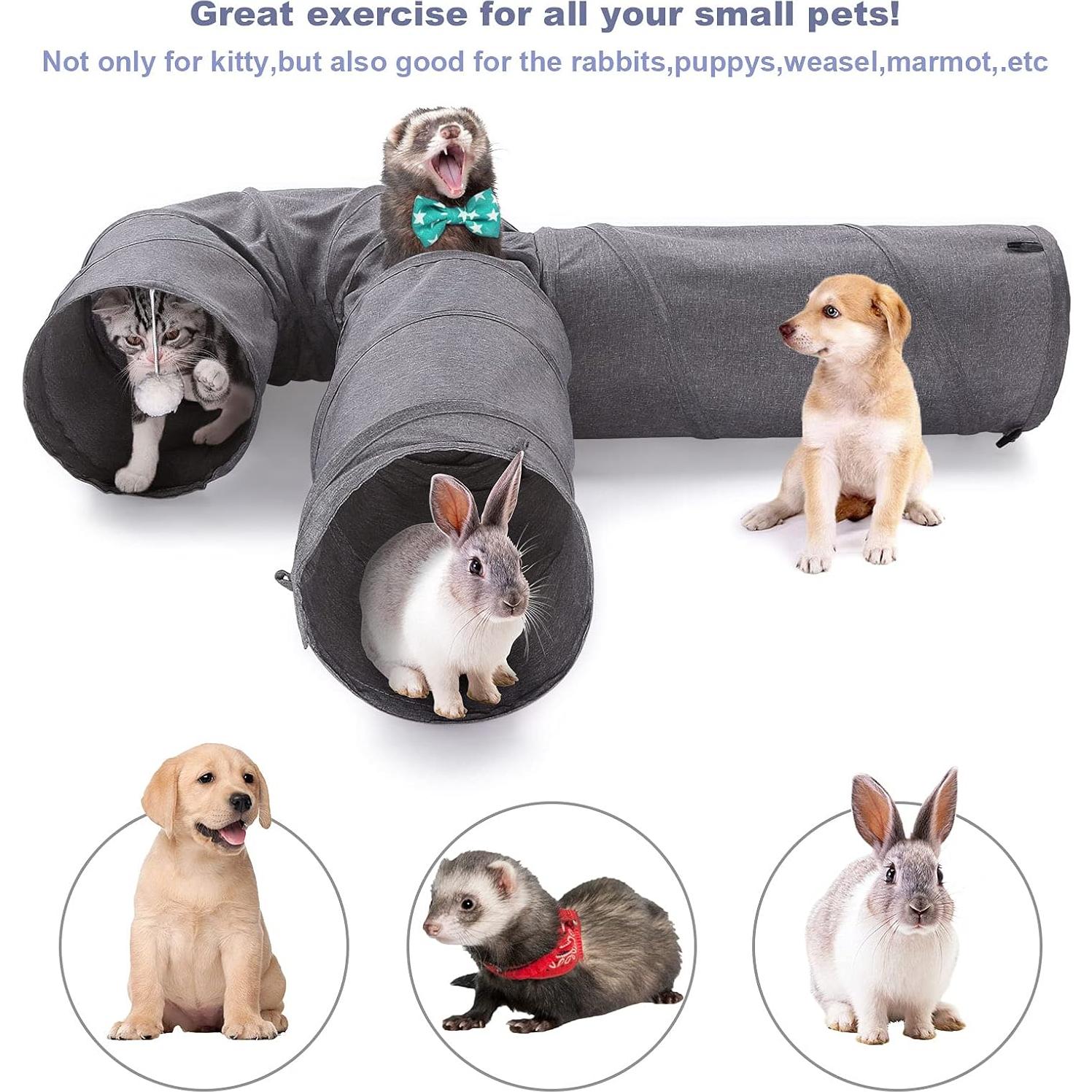 Túnel para Gatos Ownpets 3 Vías Colapsable 119 cm Gris