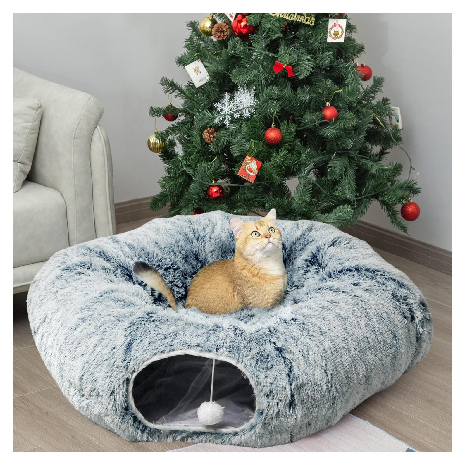 Cama Túnel para Gatos AUOON con Cojín Circular Suave 91 cm