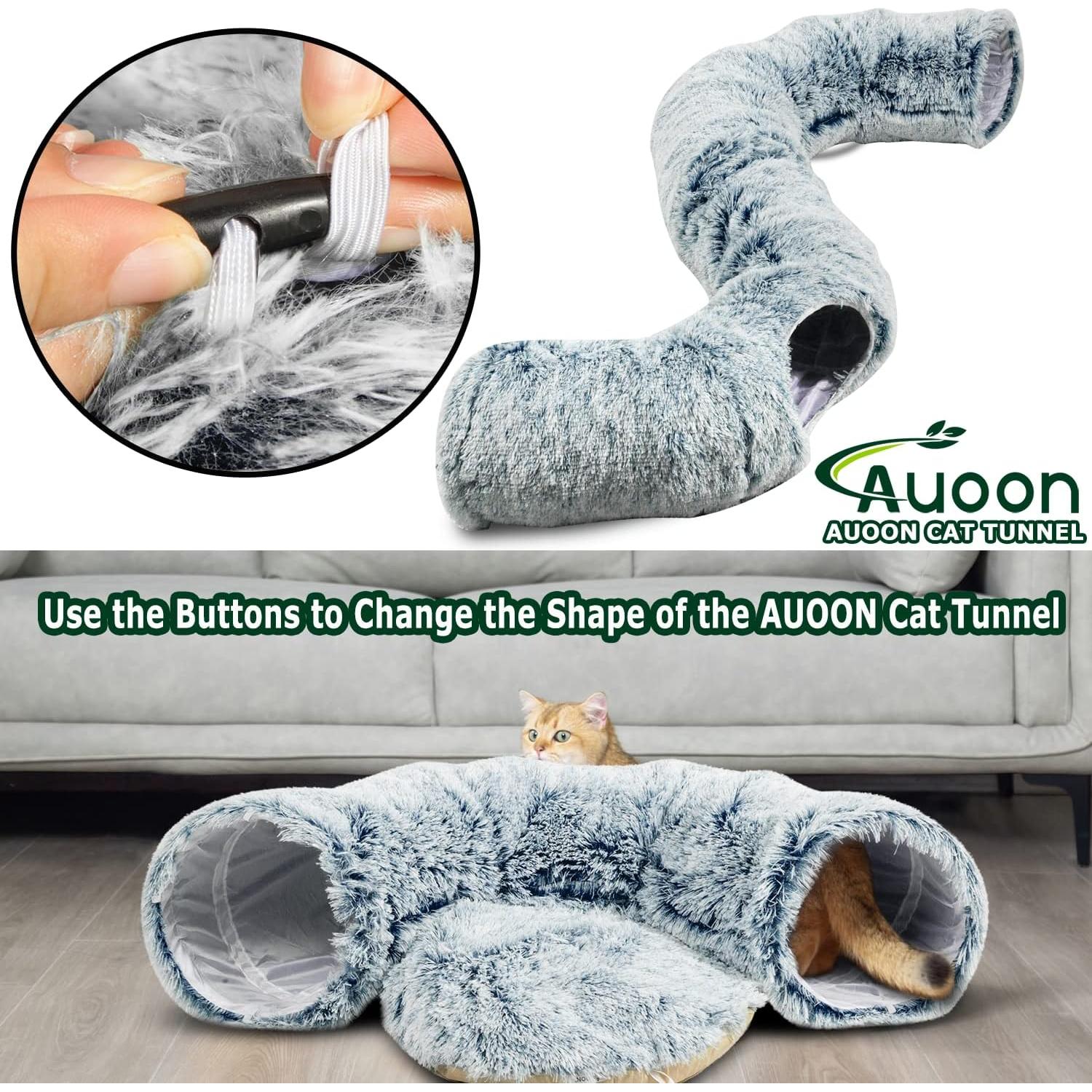Cama Túnel para Gatos AUOON con Cojín Circular Suave 91 cm