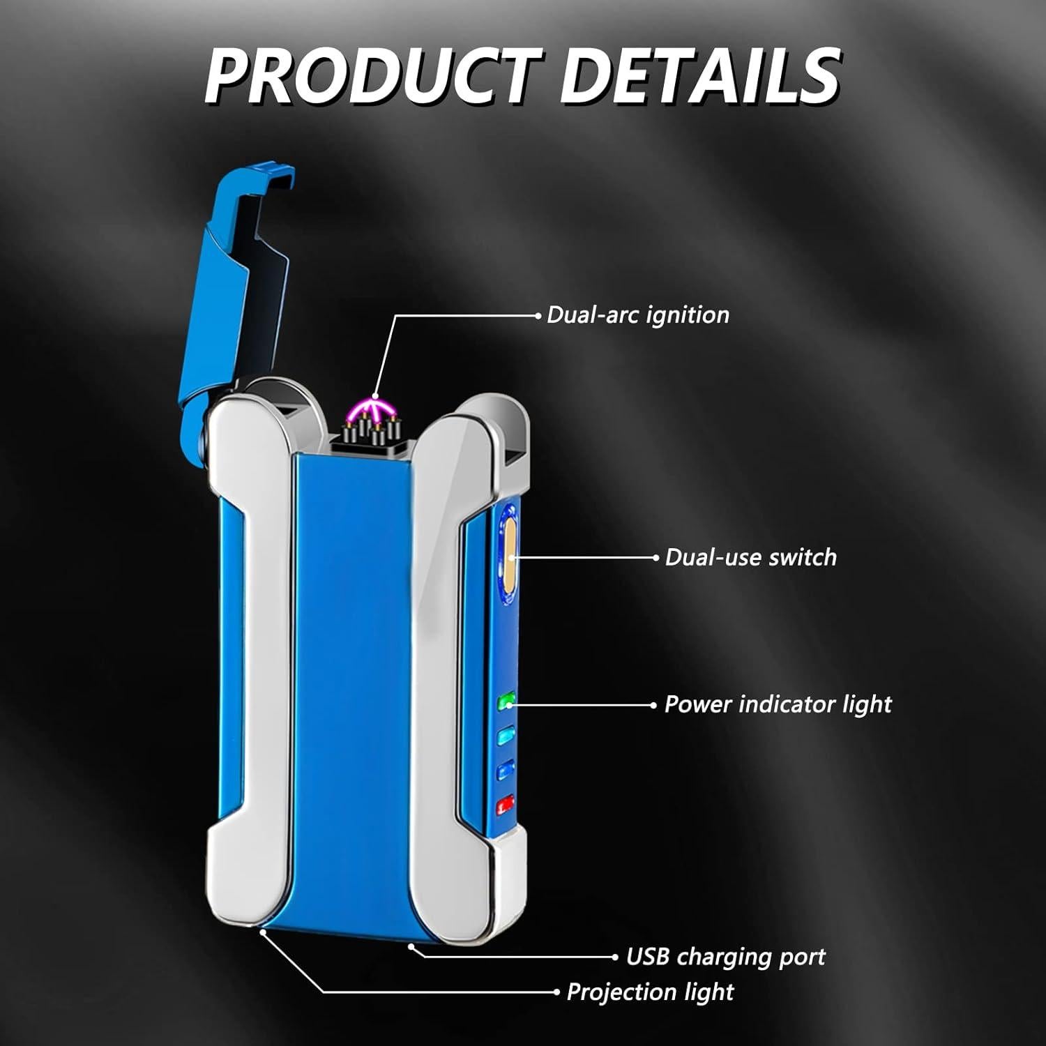 Encendedor Eléctrico Recargable USB BABOBIU Azul con Luz Proyectora