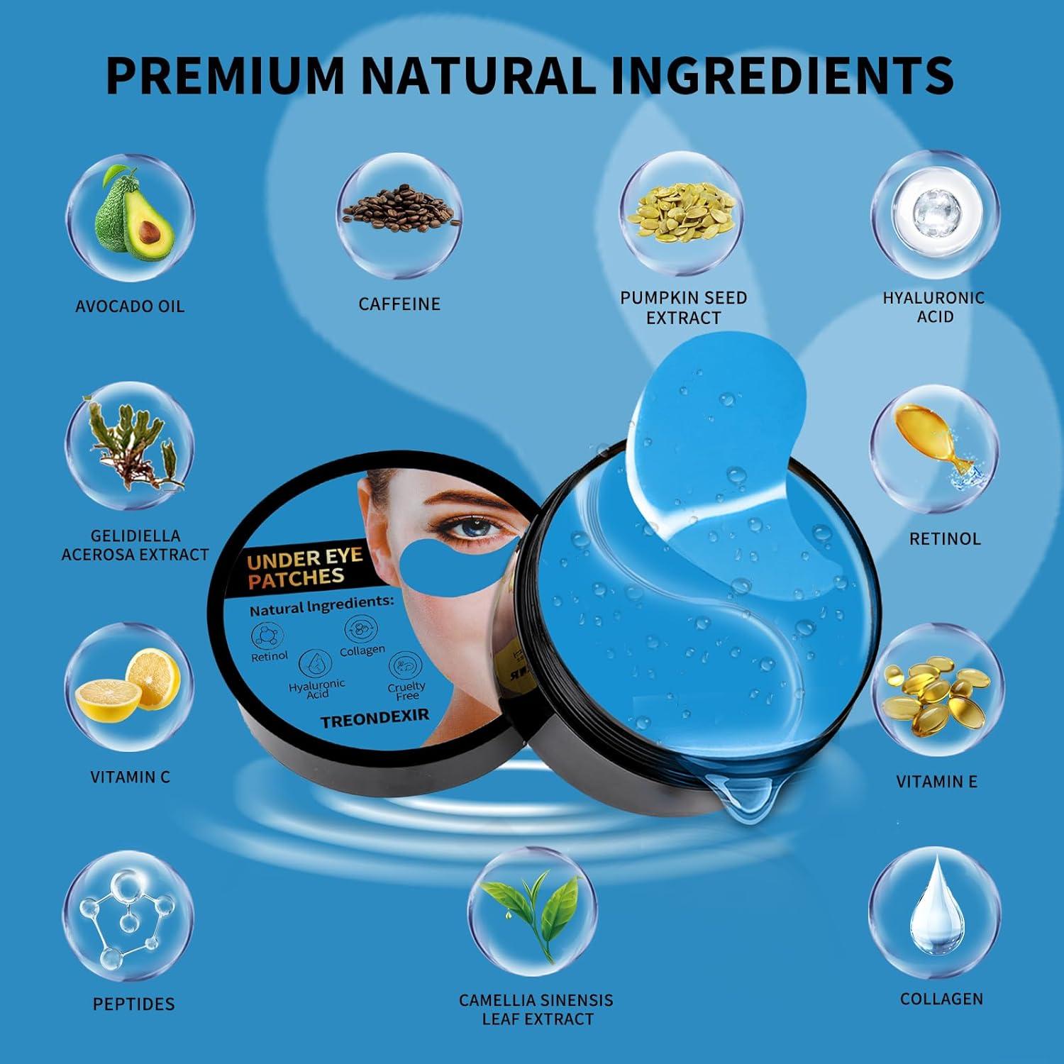 Mascarillas para Ojos Treondexir 70PCS con Colágeno y Retinol