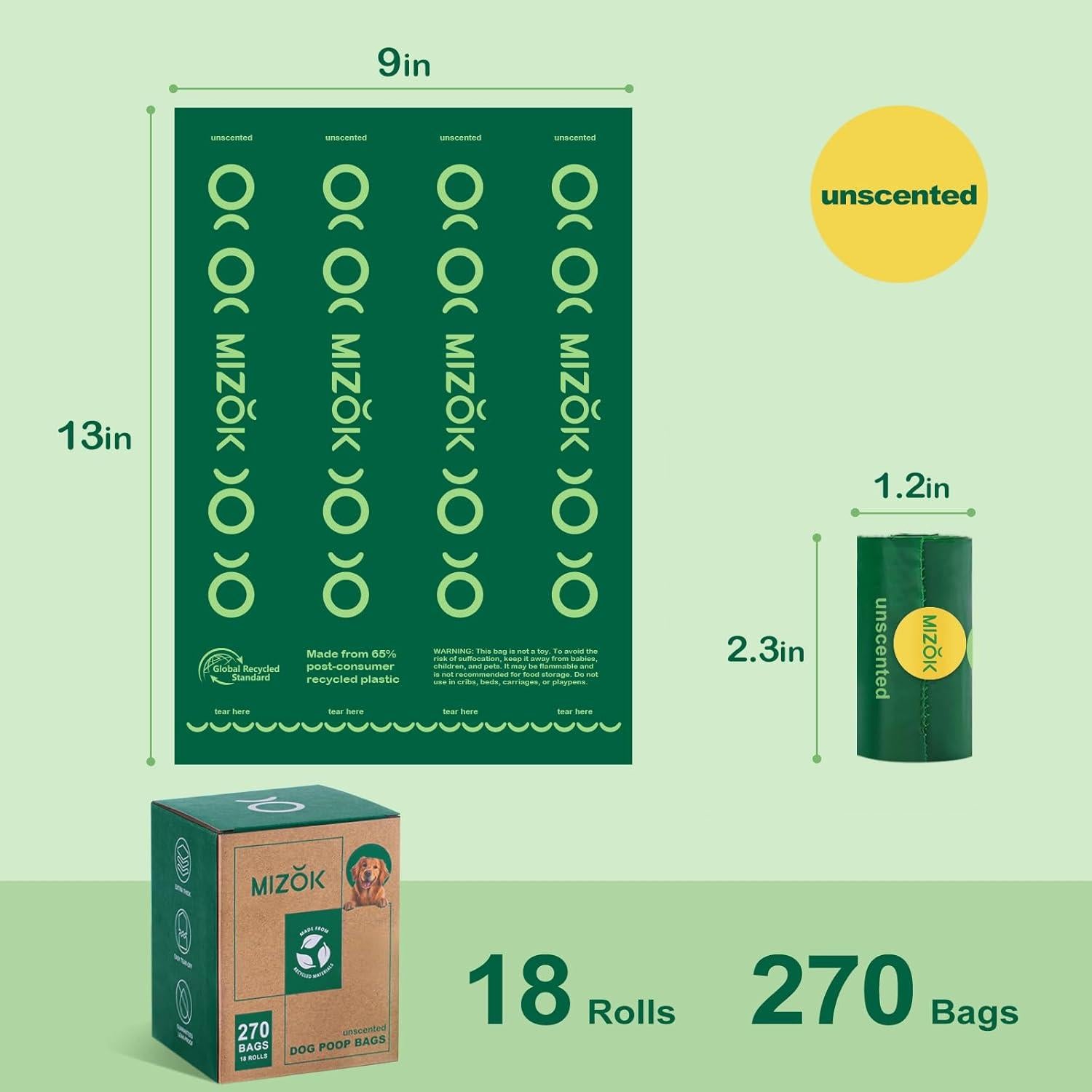 Bolsas de Excremento para Perros MIZOK 270 Unidades Recicladas