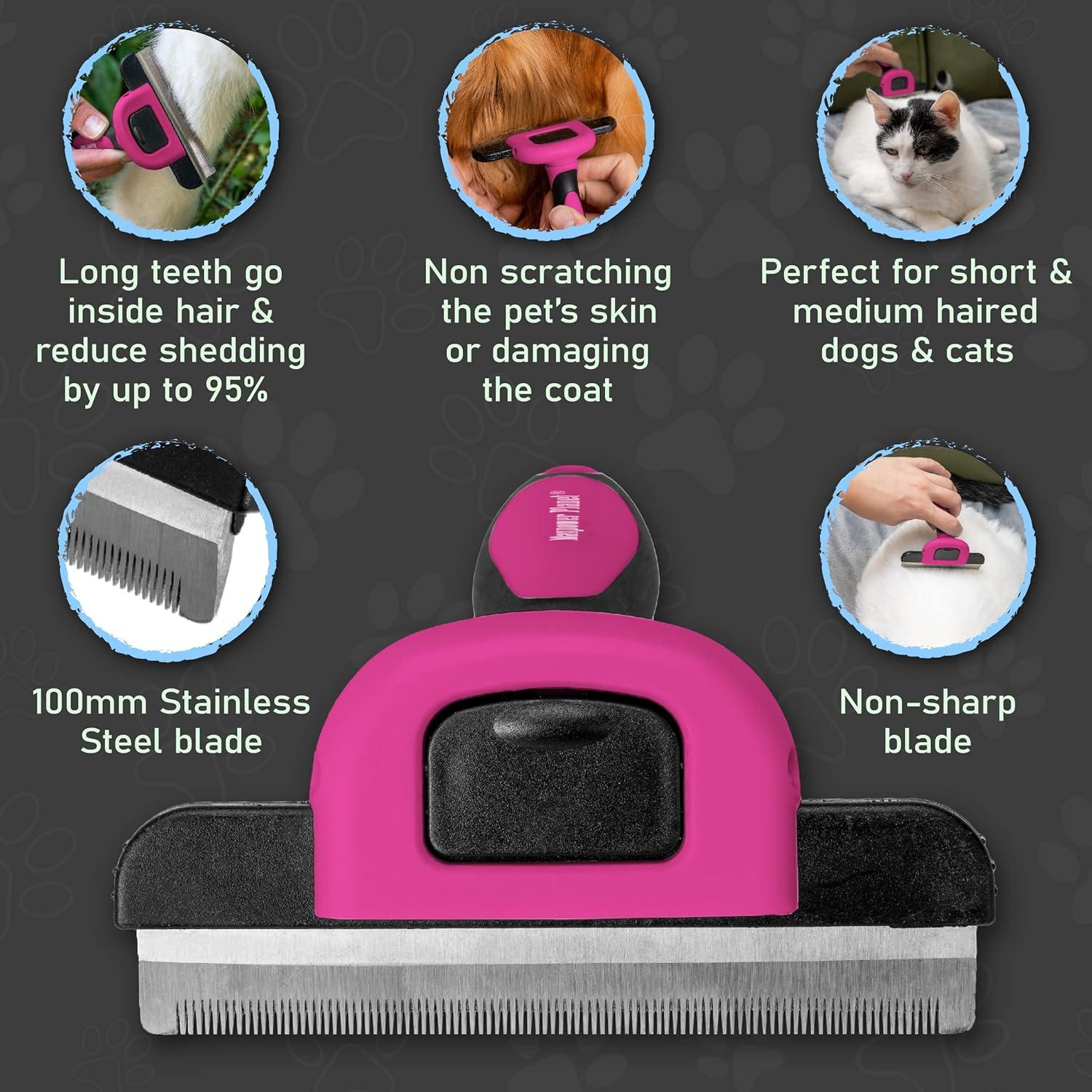 Cepillo Deshedding Maxpower Planet para Perros y Gatos Rosa - Reduce Caída de Pelo 95%