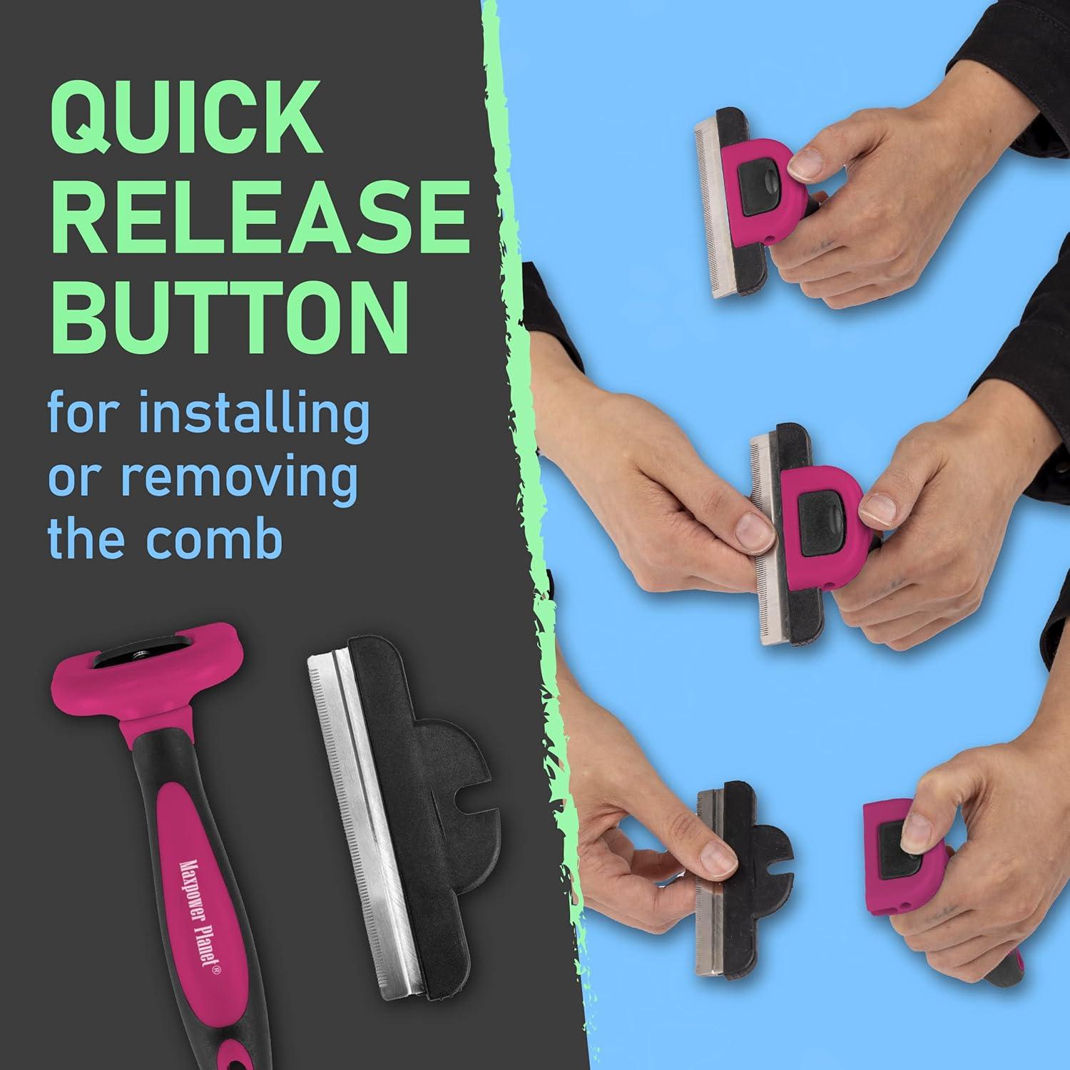 Cepillo Deshedding Maxpower Planet para Perros y Gatos Rosa - Reduce Caída de Pelo 95%