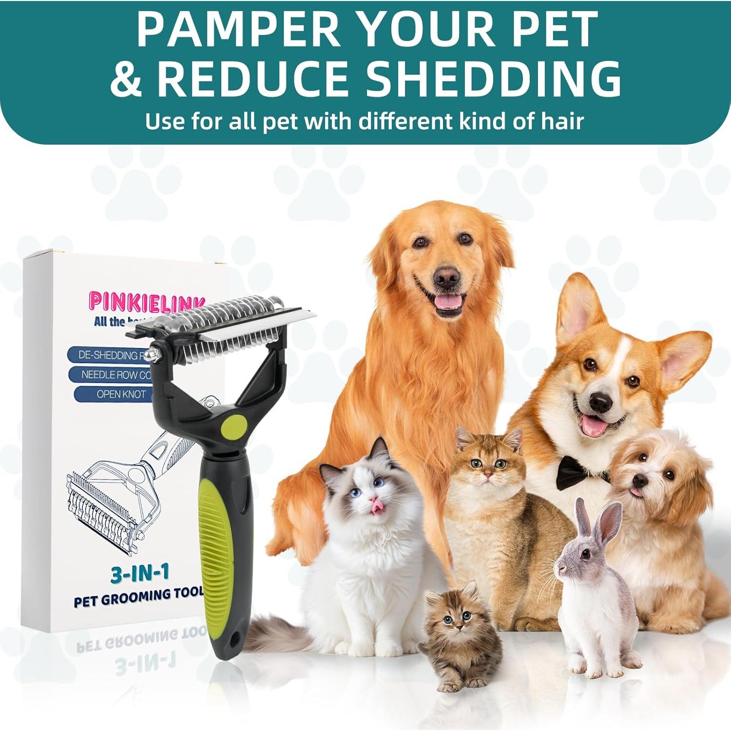 Herramienta de Aseo 3 en 1 PINKIELINK para Mascotas Verde