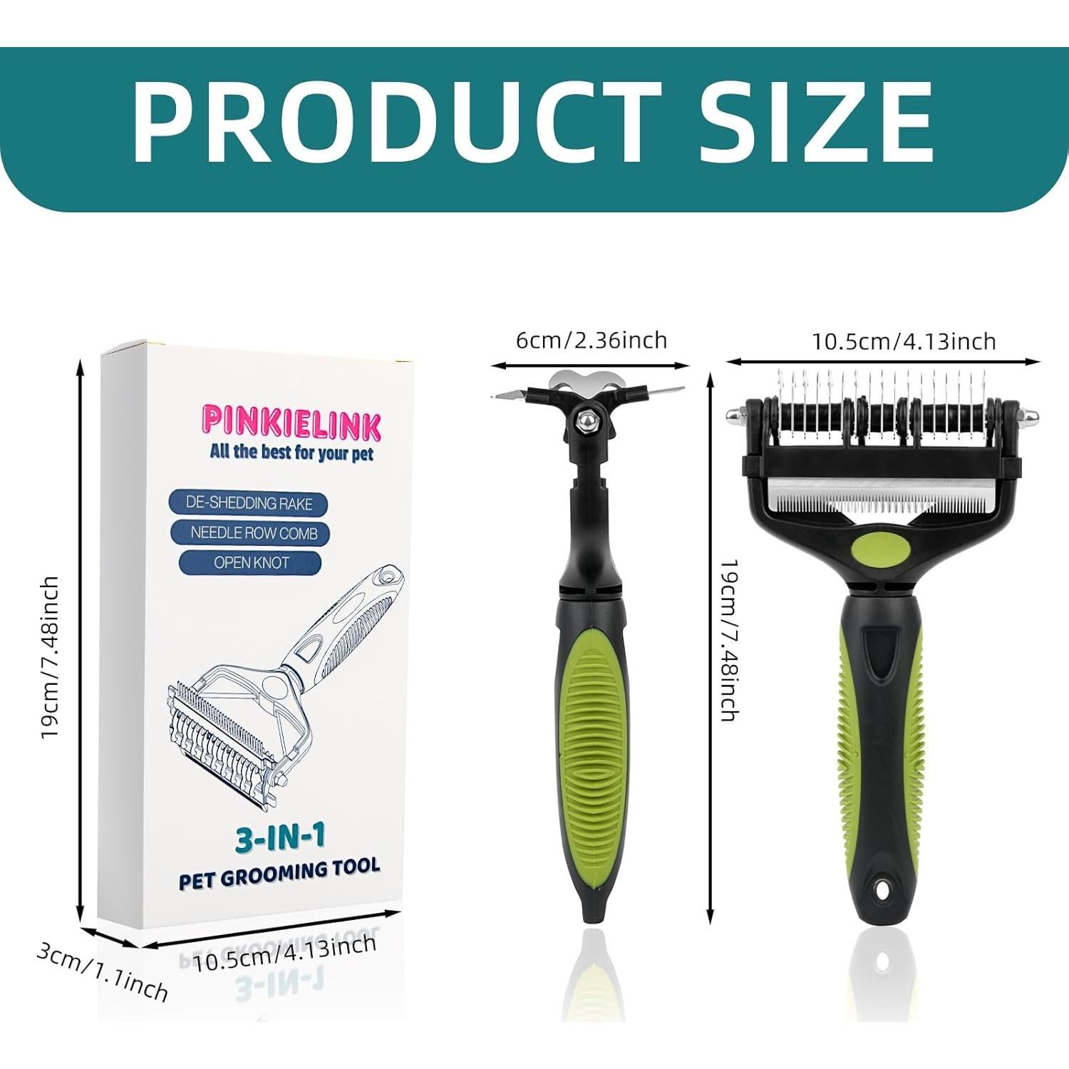 Herramienta de Aseo 3 en 1 PINKIELINK para Mascotas Verde