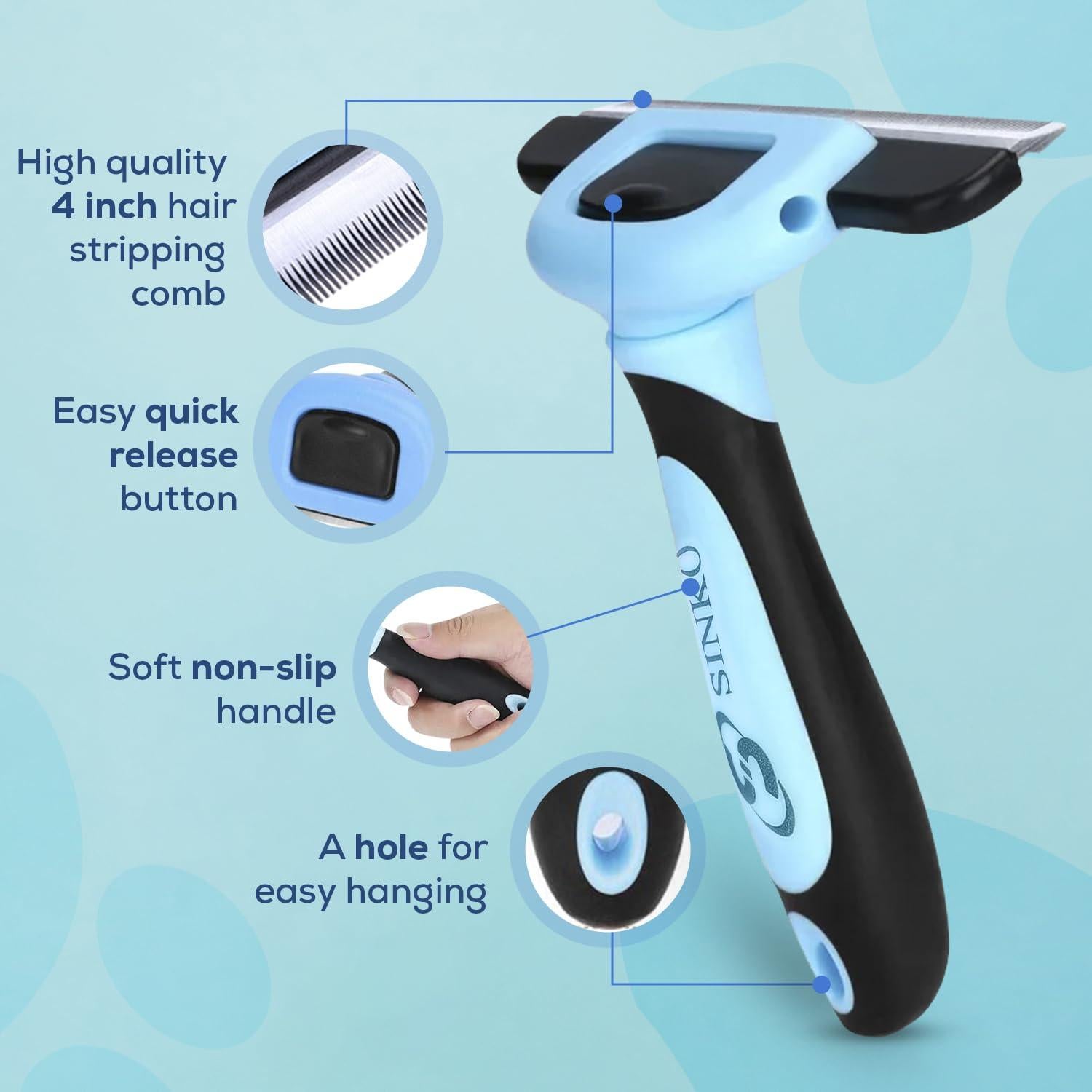 Sinko Deshedding Tool for Dogs & Cats, Pet Grooming Brush, Skin Friendly Deshedding Tool, Dog Brush for Shedding, Effectively Reduces Shedding by up to 95% for Short Medium Long Pet Hair (Blue)