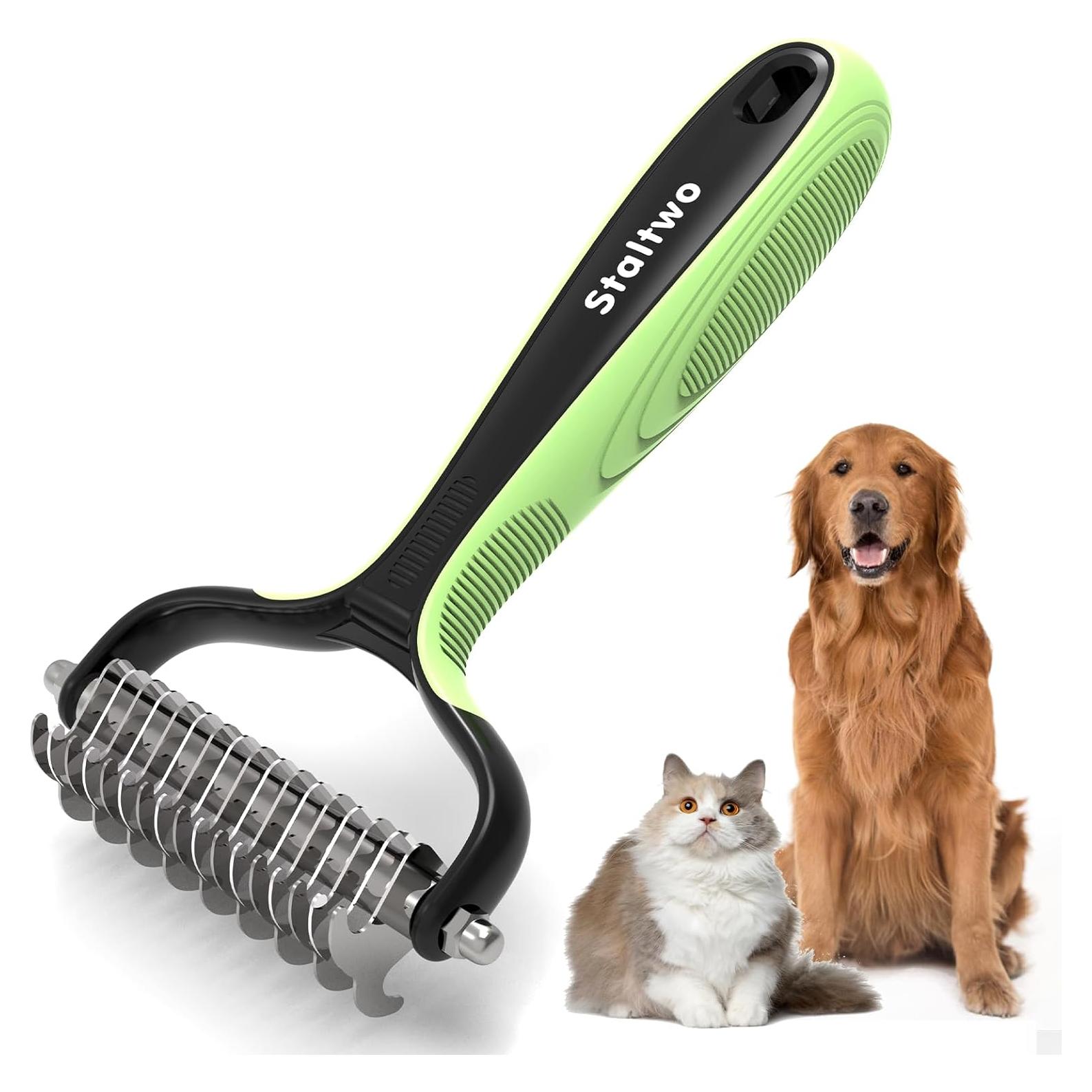 Rastrillo Profesional Doble Cara STALTWO para Mascotas Verde