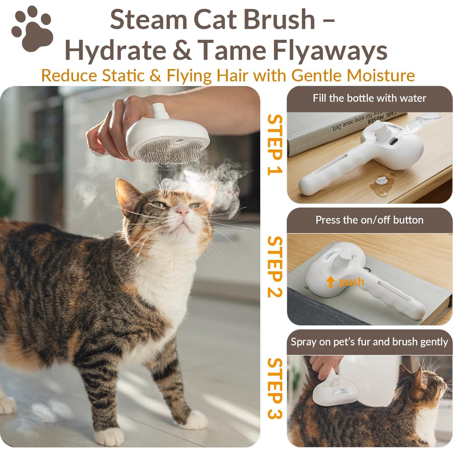 Cepillo de Vapor Autolimpiante Zupooko para Mascotas 20cm