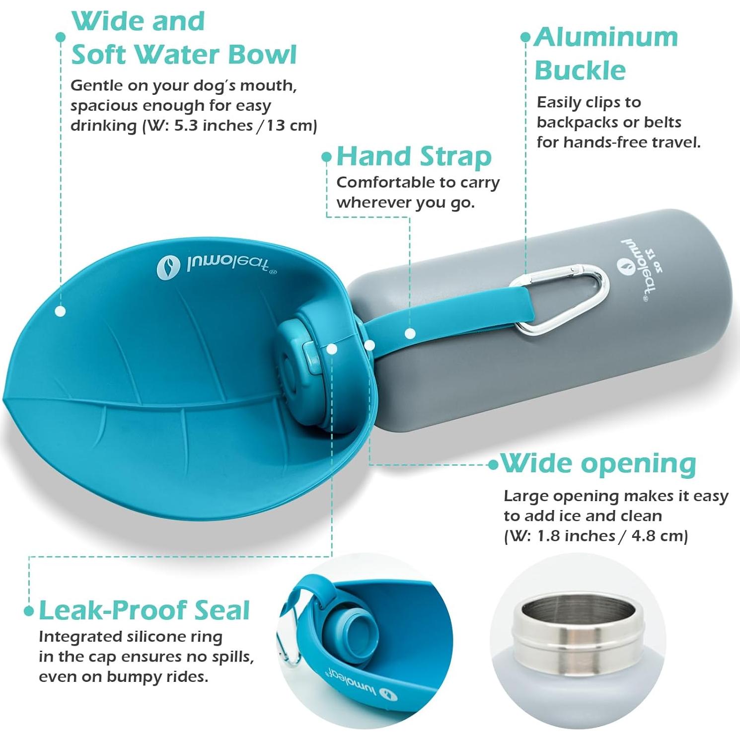 Botella de Agua Aislada LumoLeaf 800 ml Acero Inoxidable - Cuenco para Mascotas