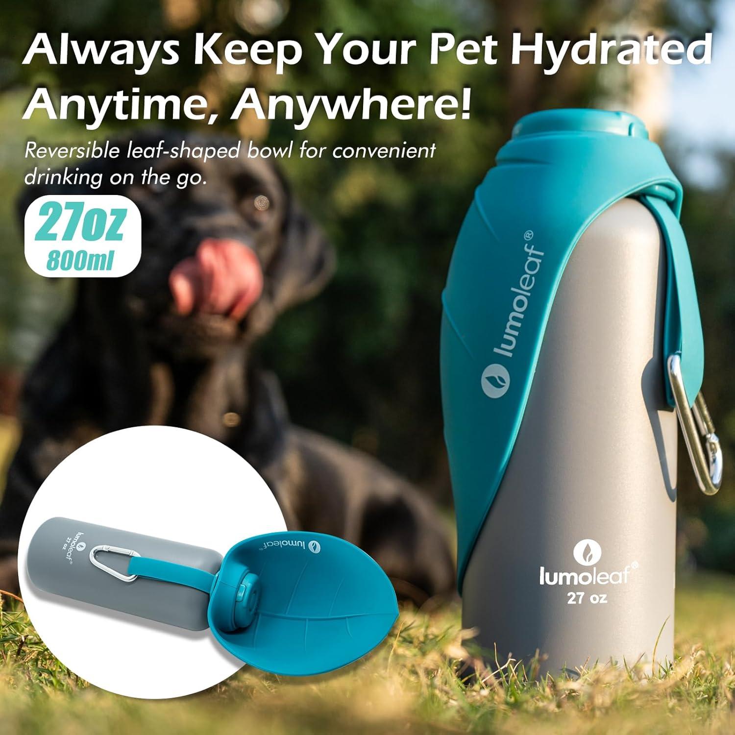 Botella de Agua Aislada LumoLeaf 800 ml Acero Inoxidable - Cuenco para Mascotas
