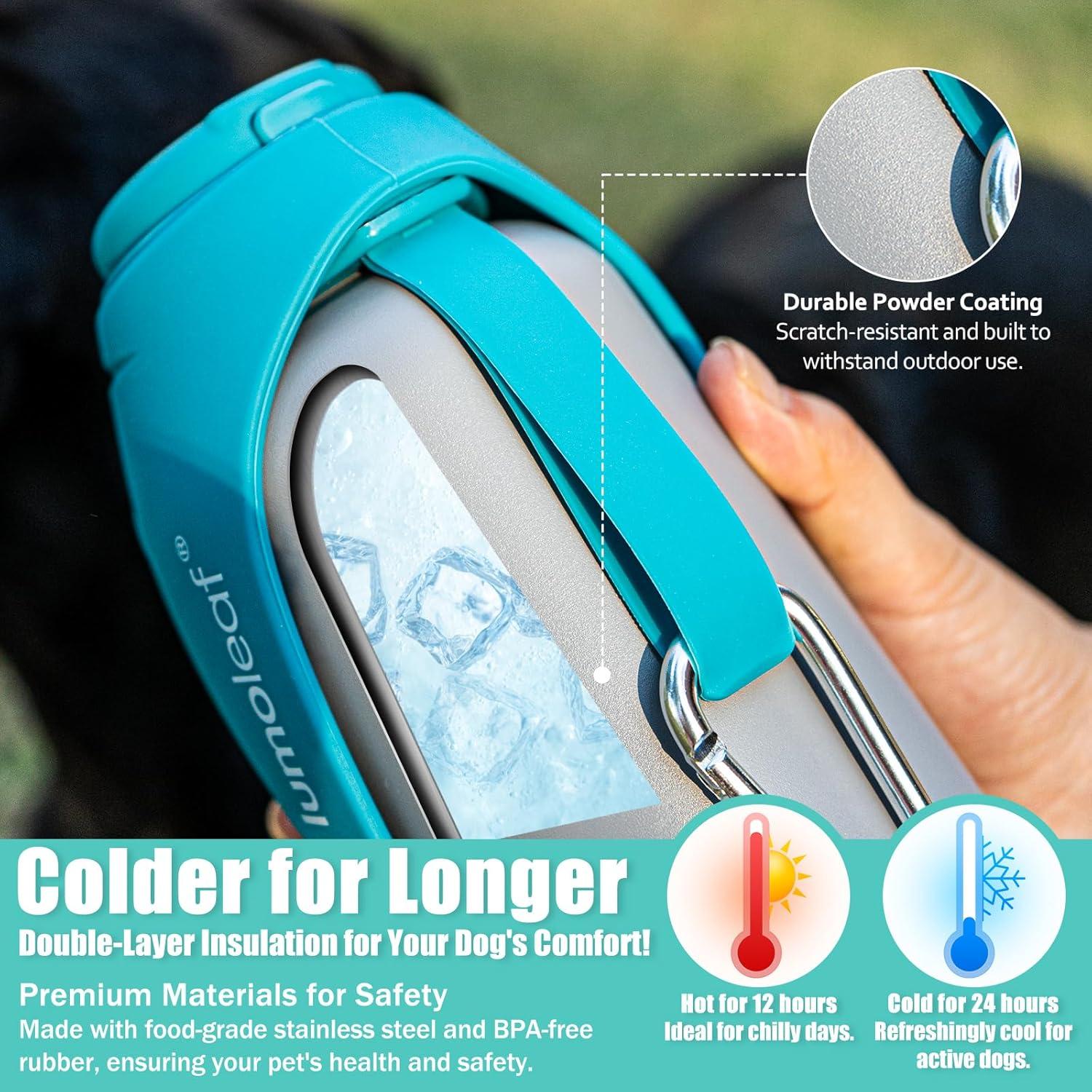 Botella de Agua Aislada LumoLeaf 800 ml Acero Inoxidable - Cuenco para Mascotas