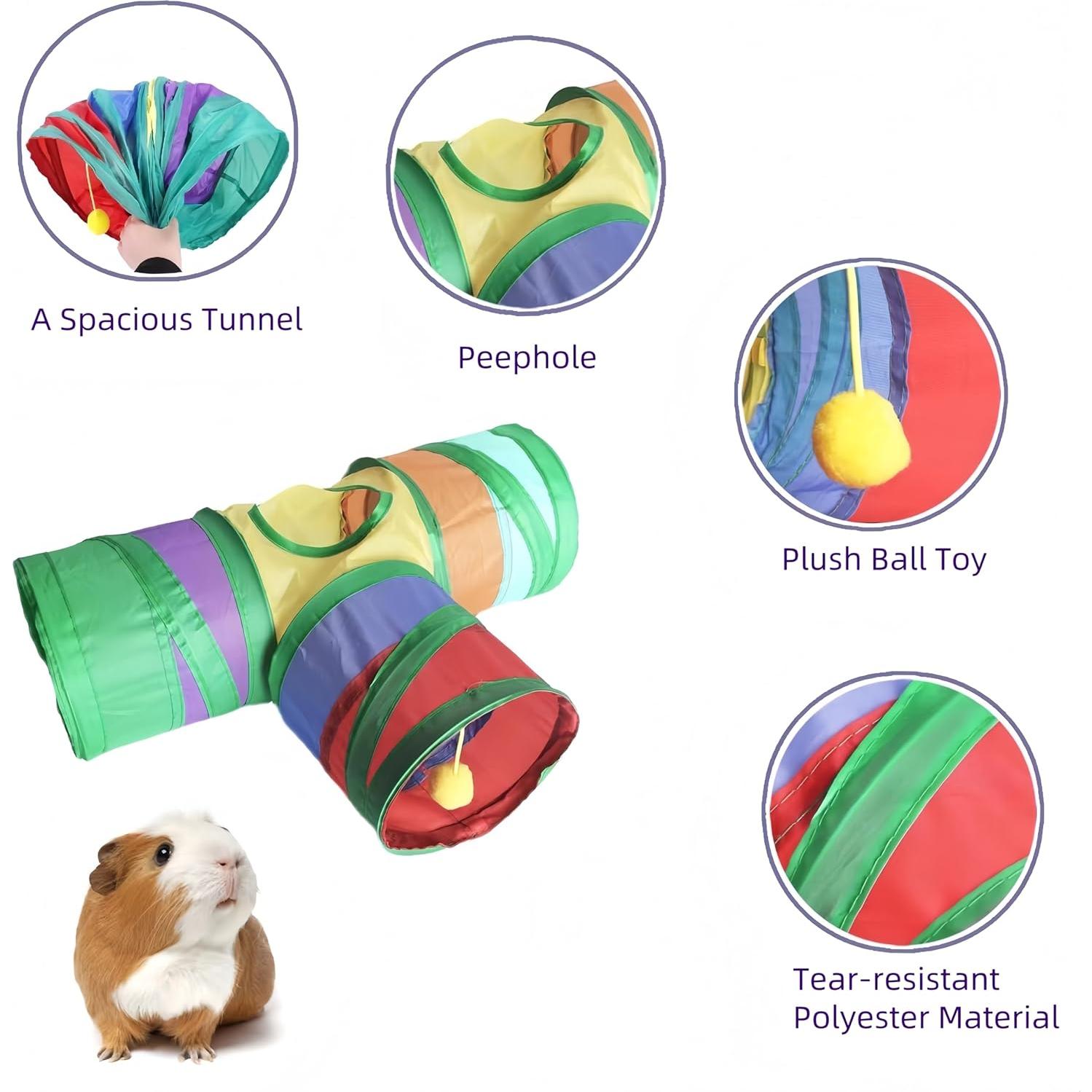 Túnel para Cobayas TOBDPYG 3 Vías Plegable con Bola de Felpa
