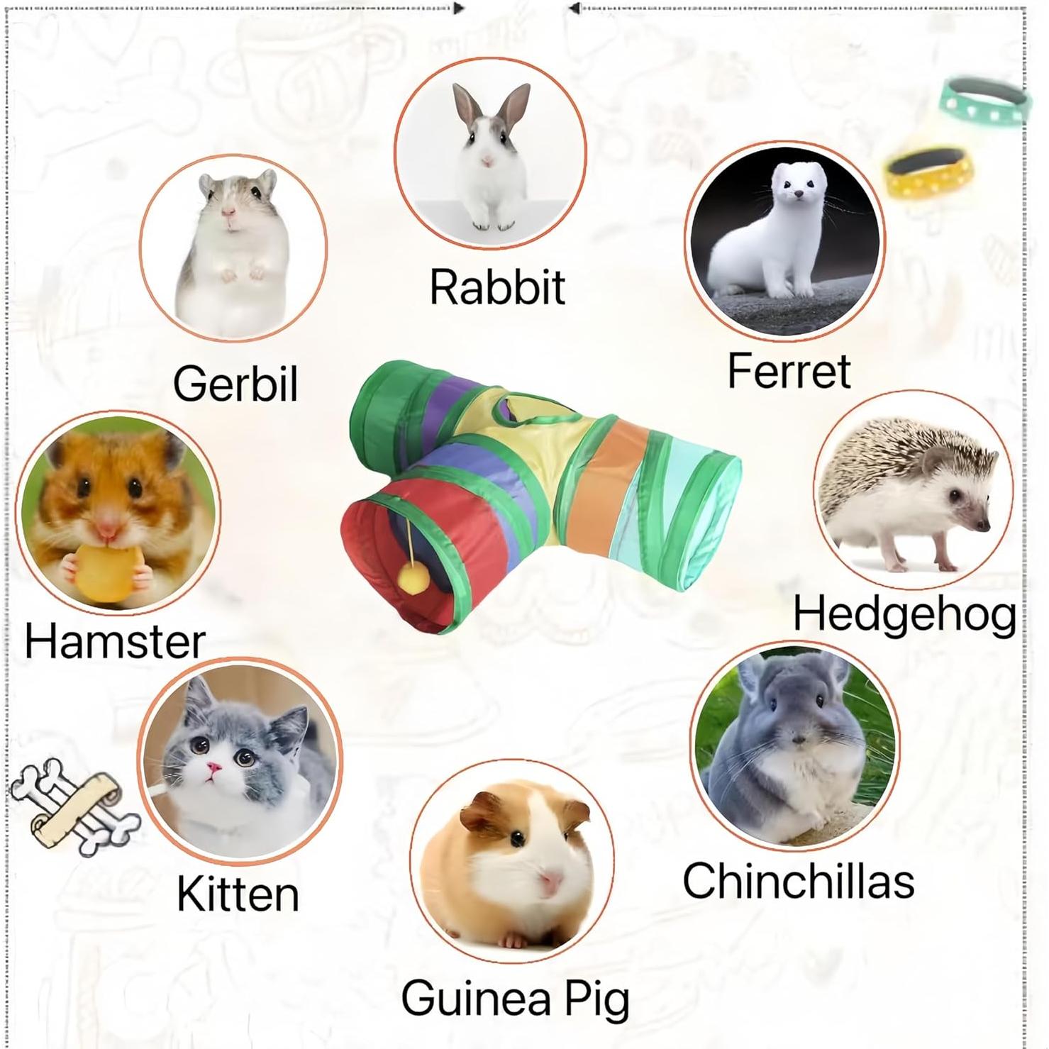 Túnel para Cobayas TOBDPYG 3 Vías Plegable con Bola de Felpa