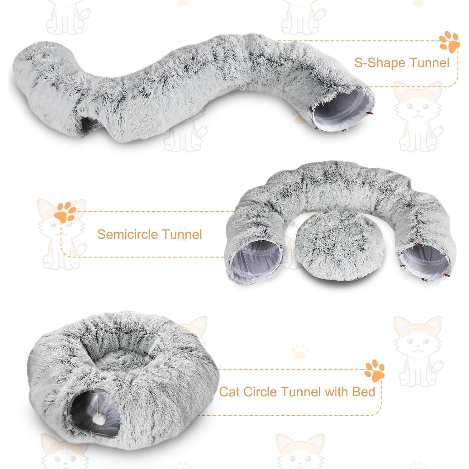 Cama túnel de felpa para gatos Lonepetu 80 cm gris