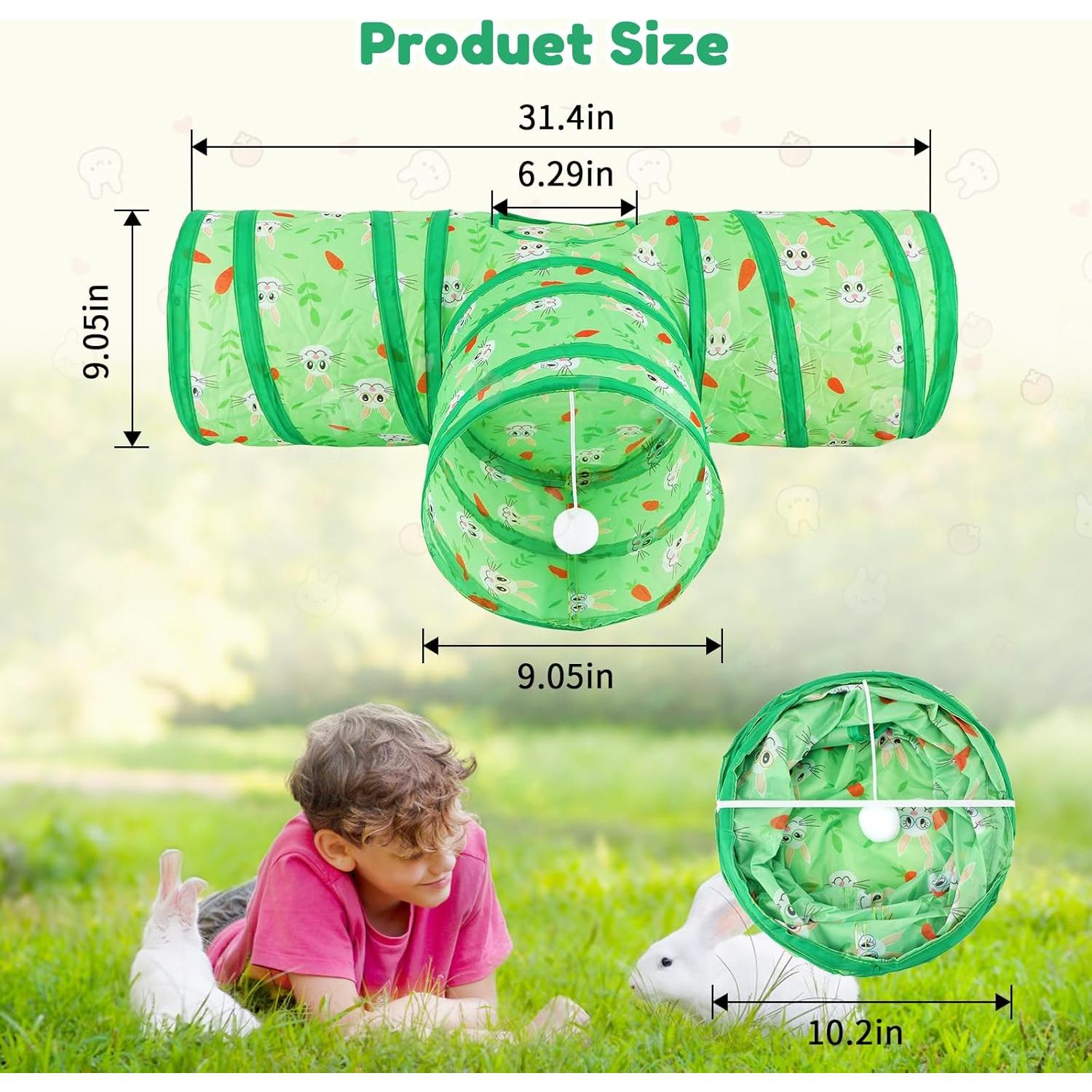 Túnel Colapsable para Conejos BWOGUE 3 Vías Verde 27.9cm