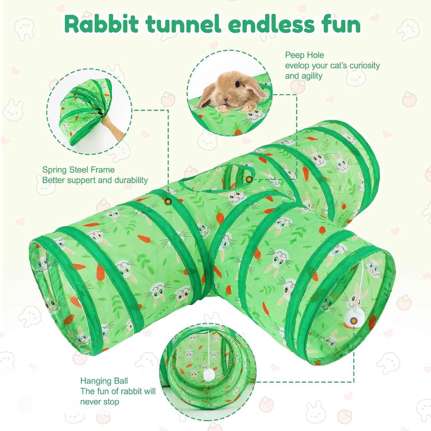 Túnel Colapsable para Conejos BWOGUE 3 Vías Verde 27.9cm